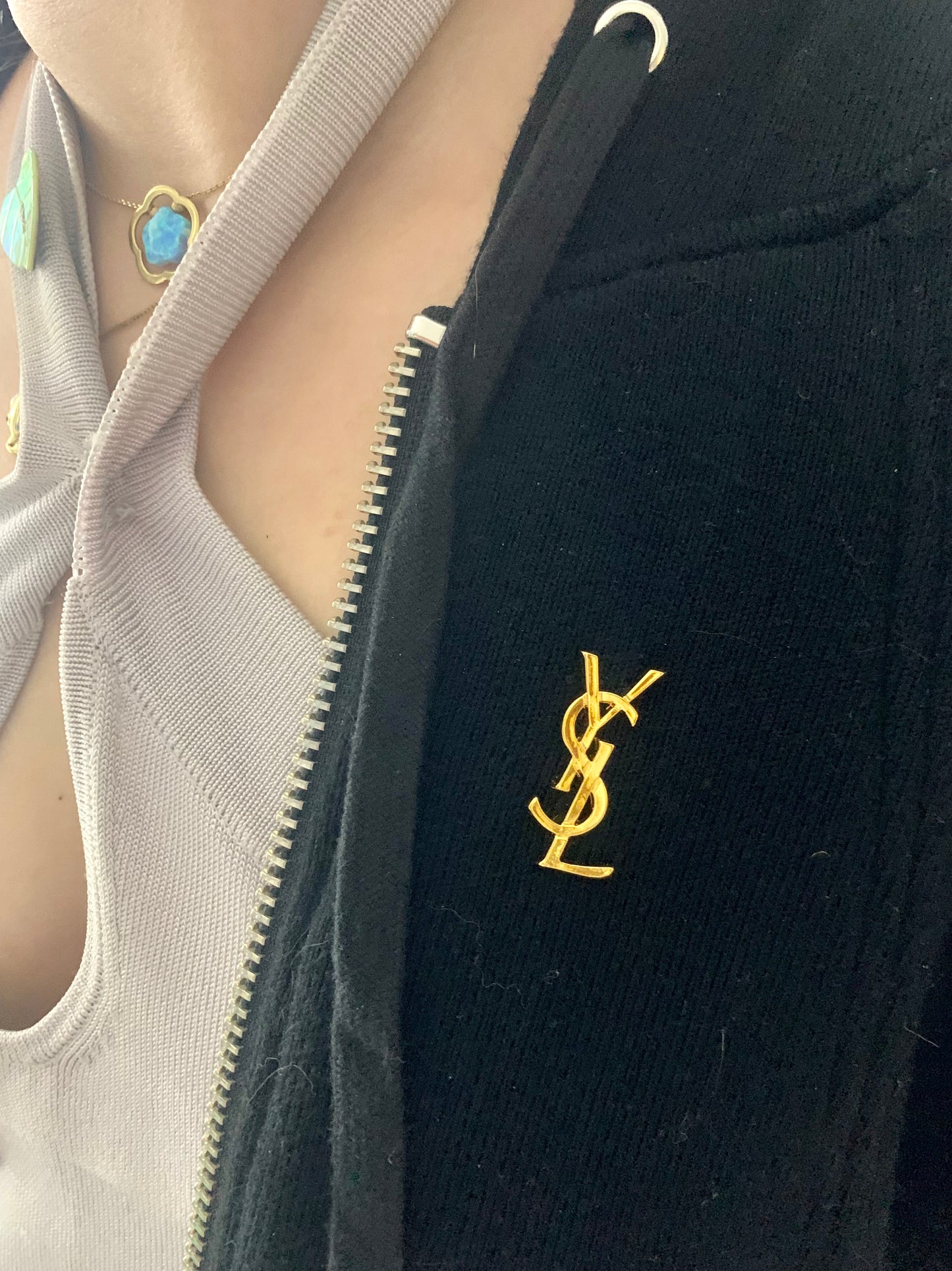Gold Tone YSL Pin Yves Saint Laurent Unisex Authentic Vintage