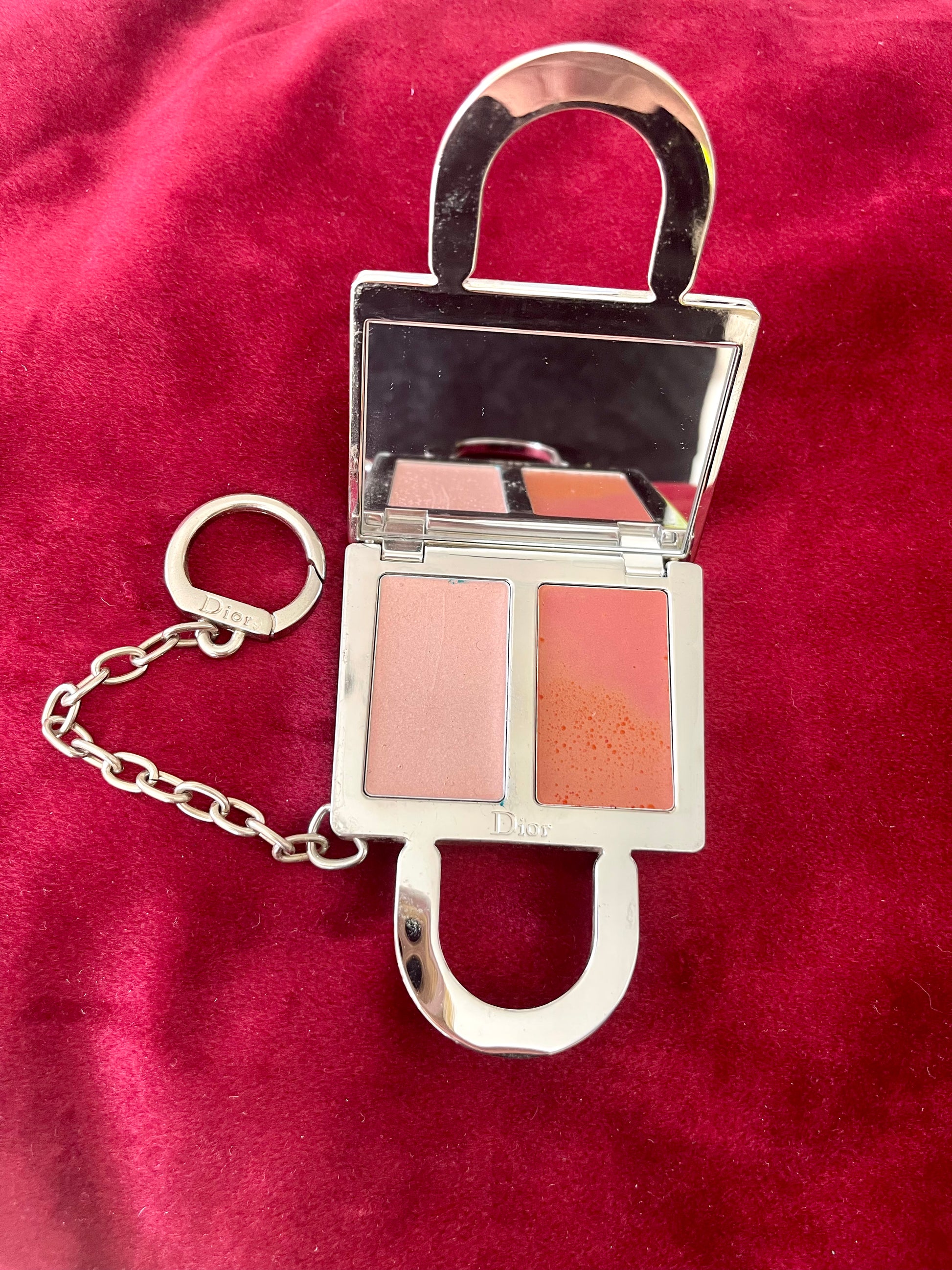 Dior lady Dior vintage authentic collectible Christian Dior Parfums accessories leather keychain charm mirror lipgloss makeup