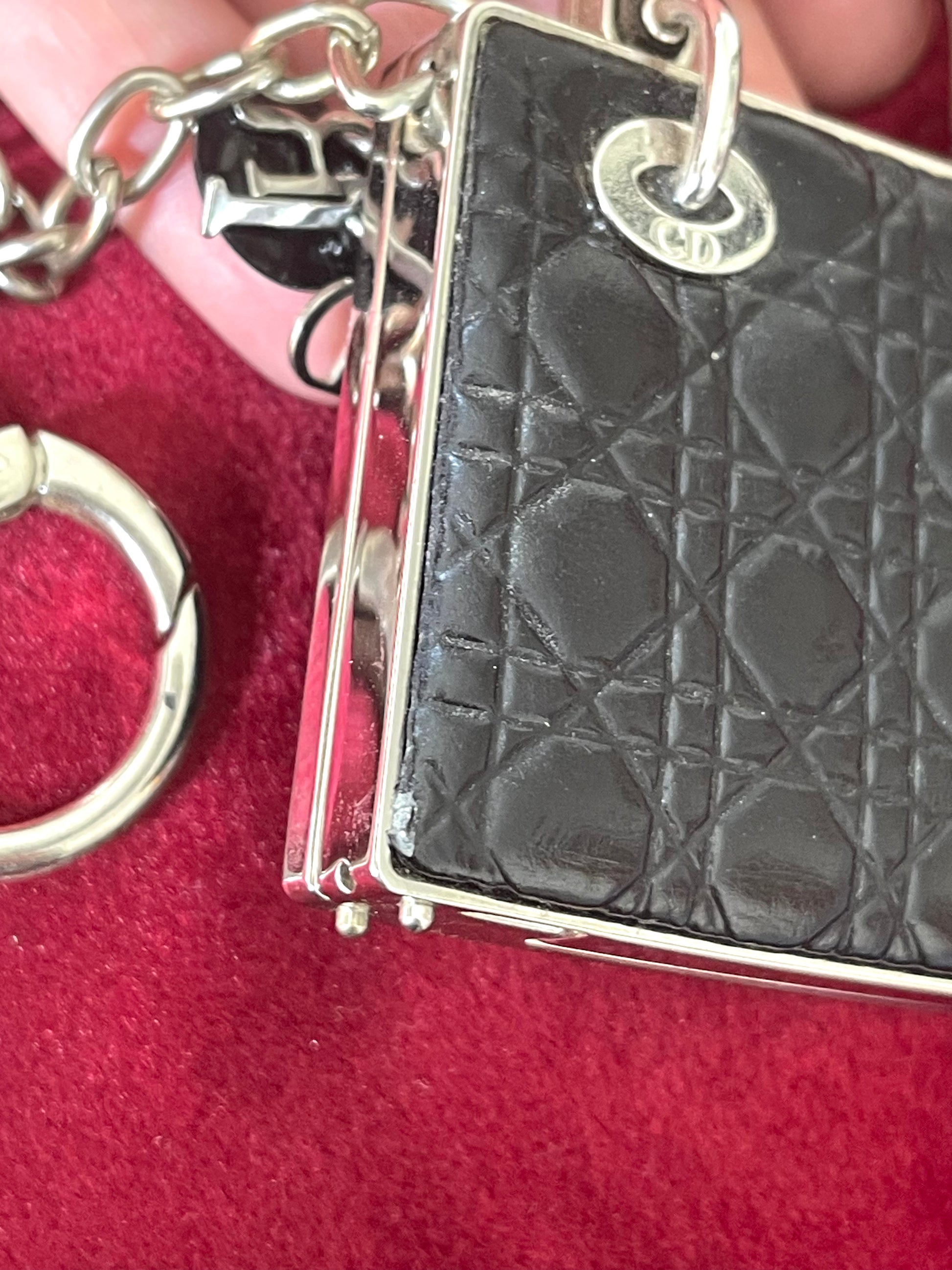 Dior lady Dior vintage authentic collectible Christian Dior Parfums accessories leather keychain charm mirror lipgloss makeup