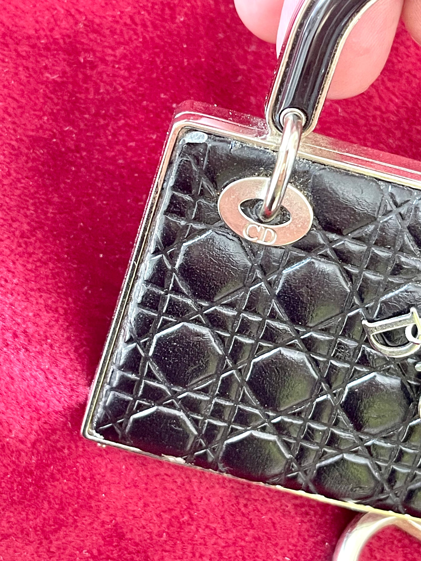 Dior lady Dior vintage authentic collectible Christian Dior Parfums accessories leather keychain charm mirror lipgloss makeup