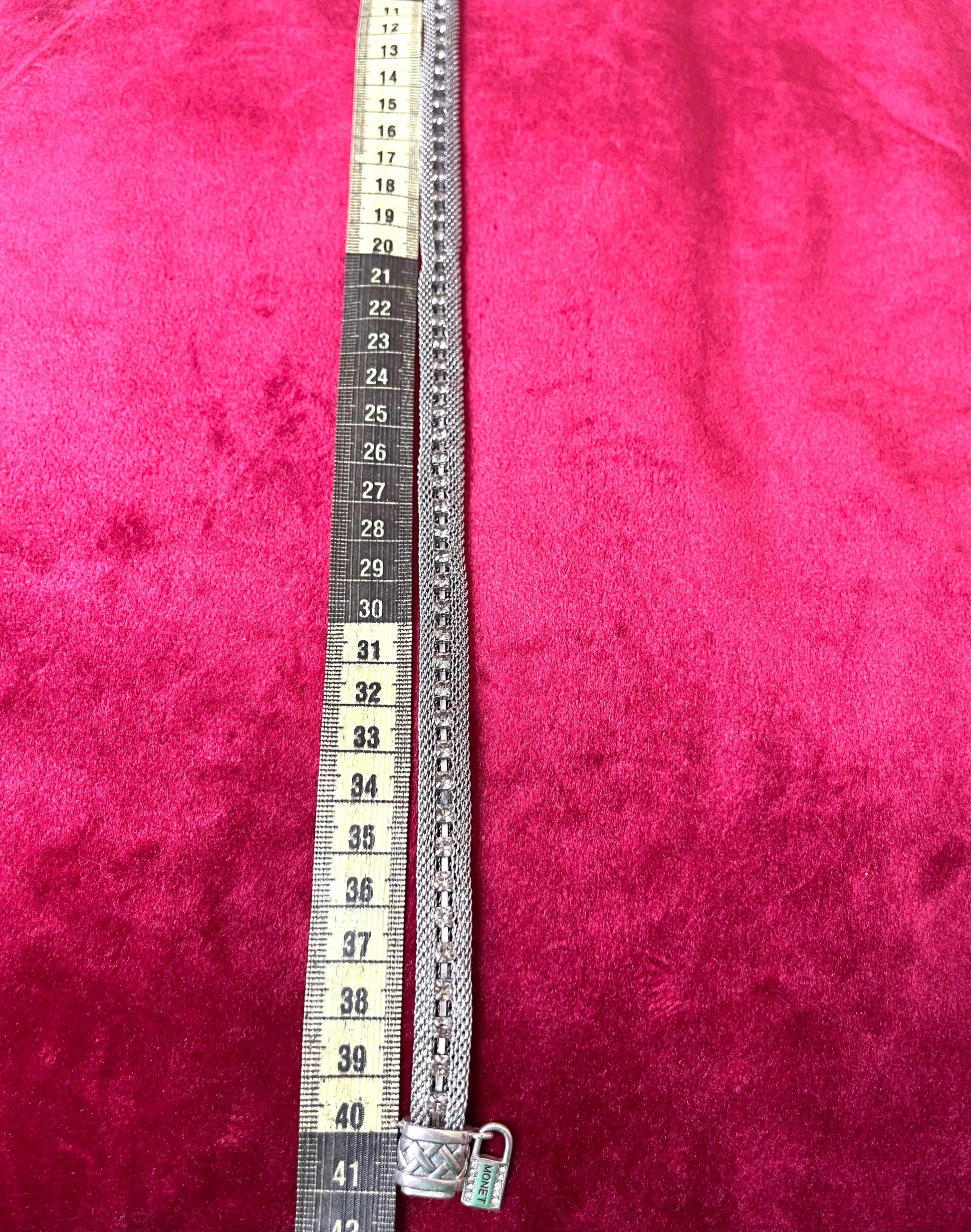 41 cm long Monet Yves Saint Laurent silver metal necklace rhinestone tagged chocker