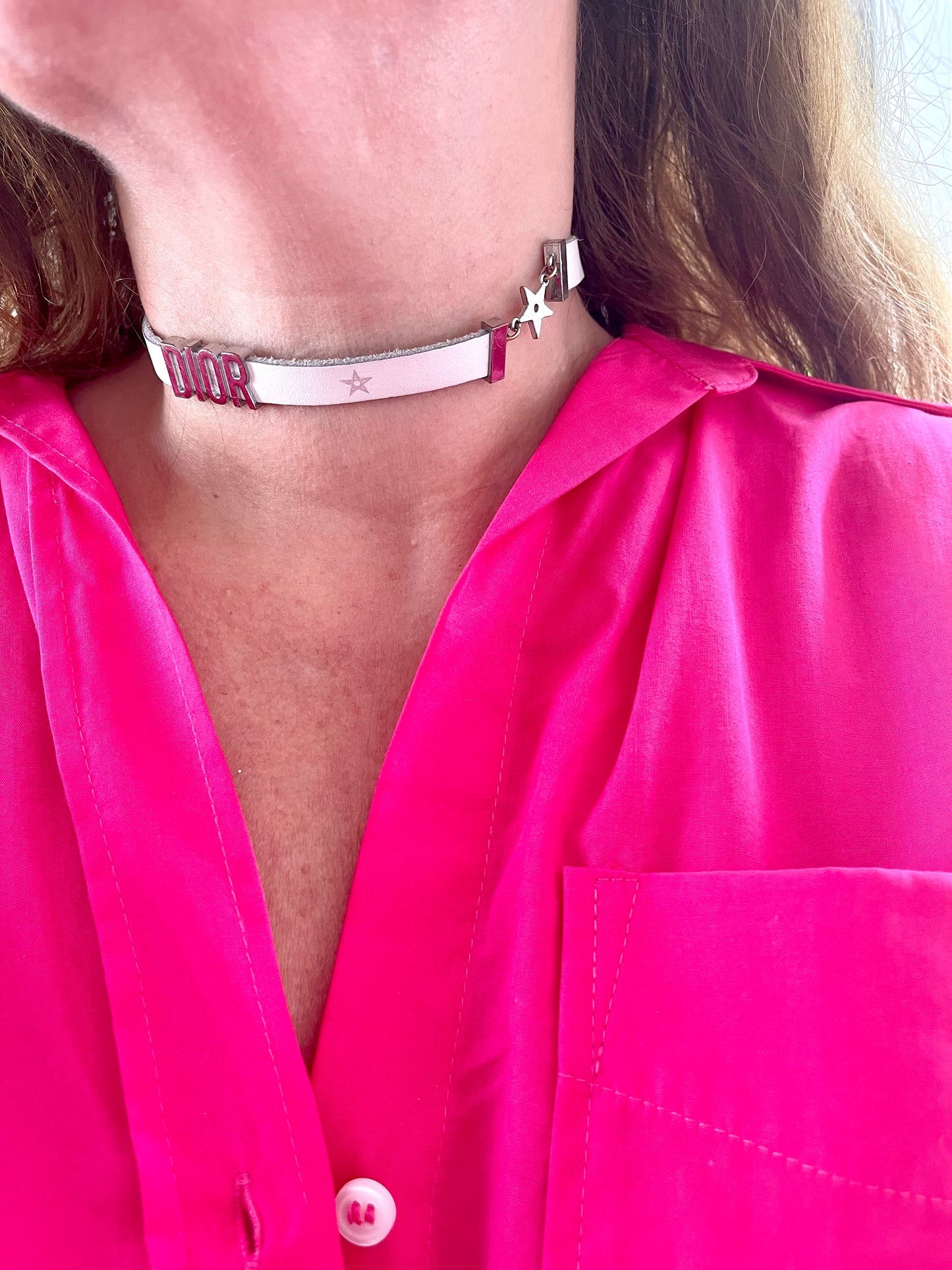 Worn necklace Dior leather bracelet , Vintage white Dior strap Dior beauty used collectible bracelet charms designer accessories