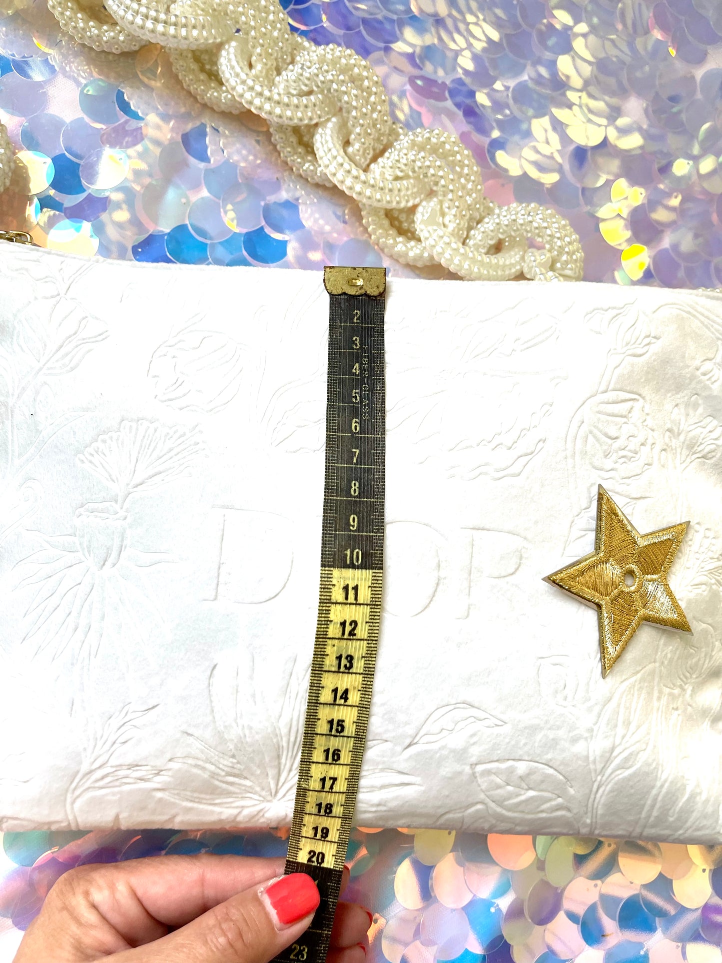 White Velvet Customized Dior Pouch