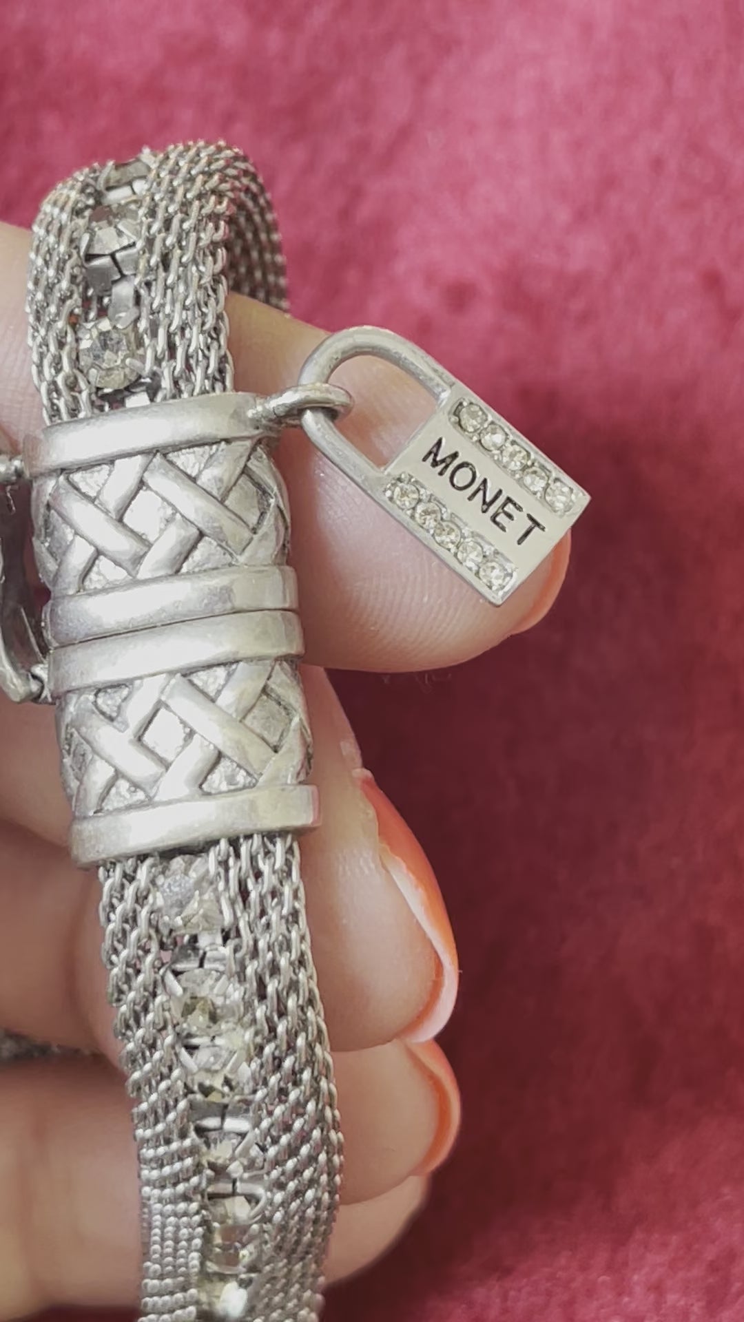 Rare Monet Yves Saint Laurent silver metal necklace rhinestone tagged chocker