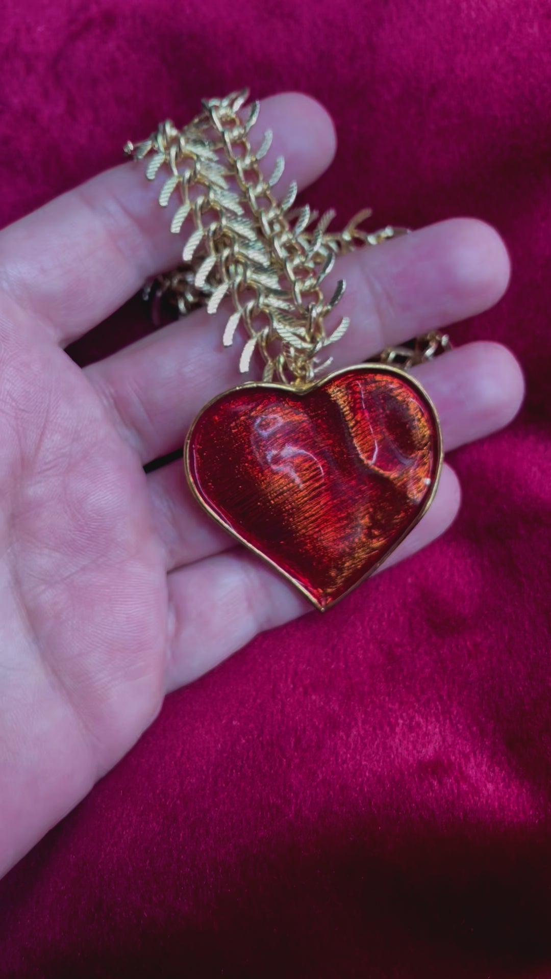Arty Yves Saint Laurent vintage 80’s red enamel gold plated heart charms statement pendant necklace brooch rare items