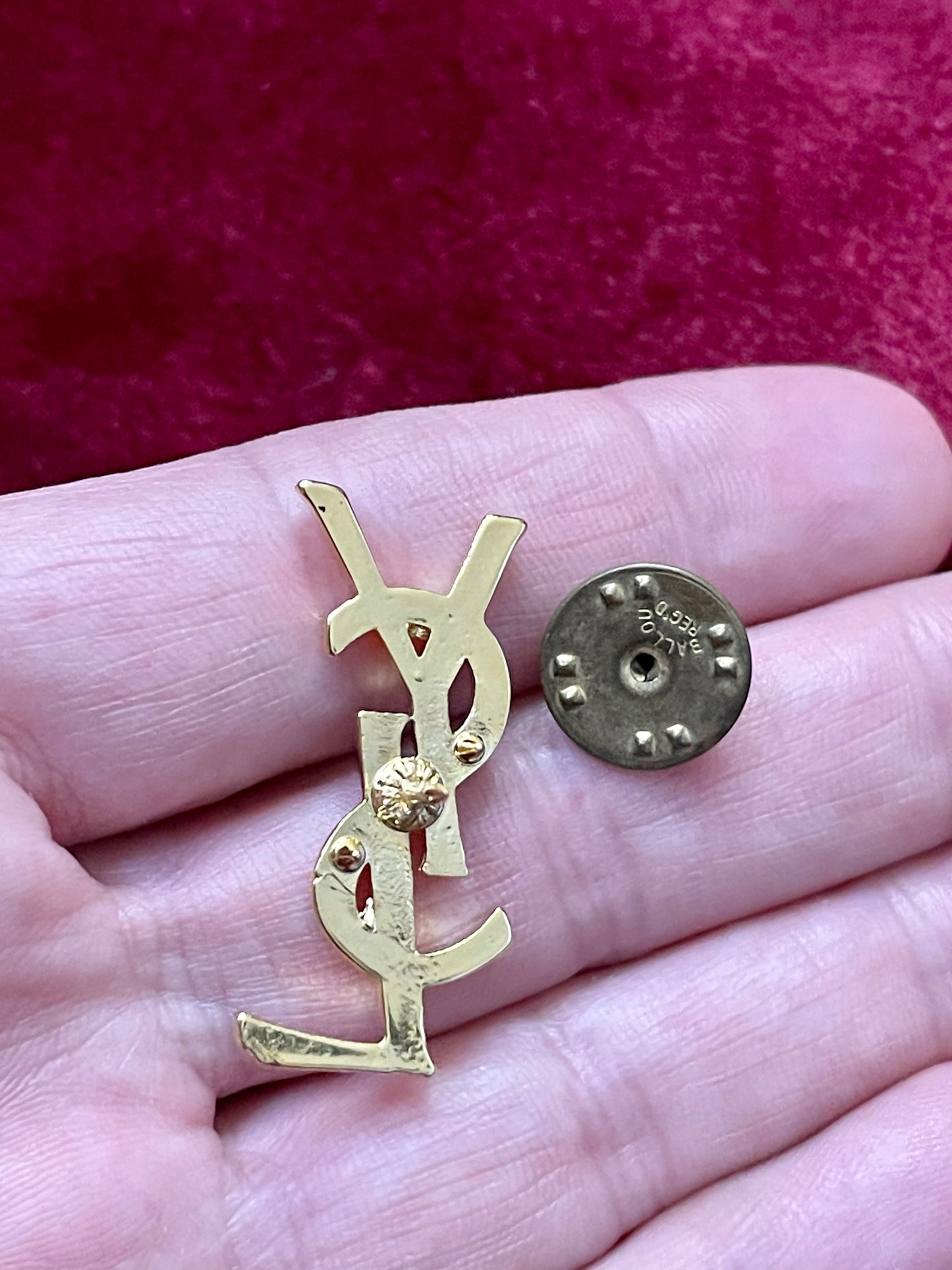 Gold Tone YSL Pin Yves Saint Laurent Unisex Authentic Vintage