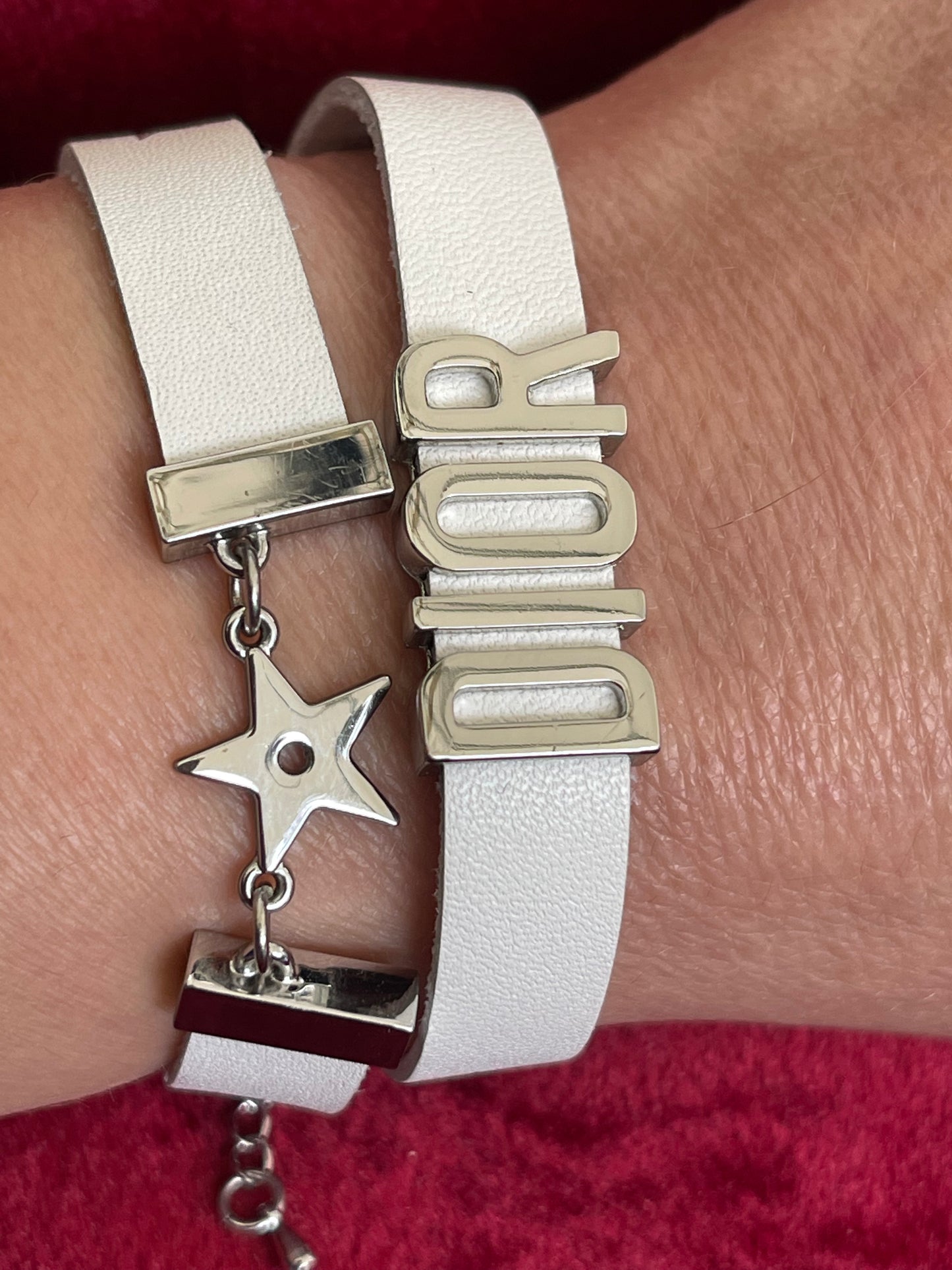 Christian Dior lucky star , Dior leather bracelet , Vintage white Dior strap Dior beauty new collectible bracelet charms designer accessories