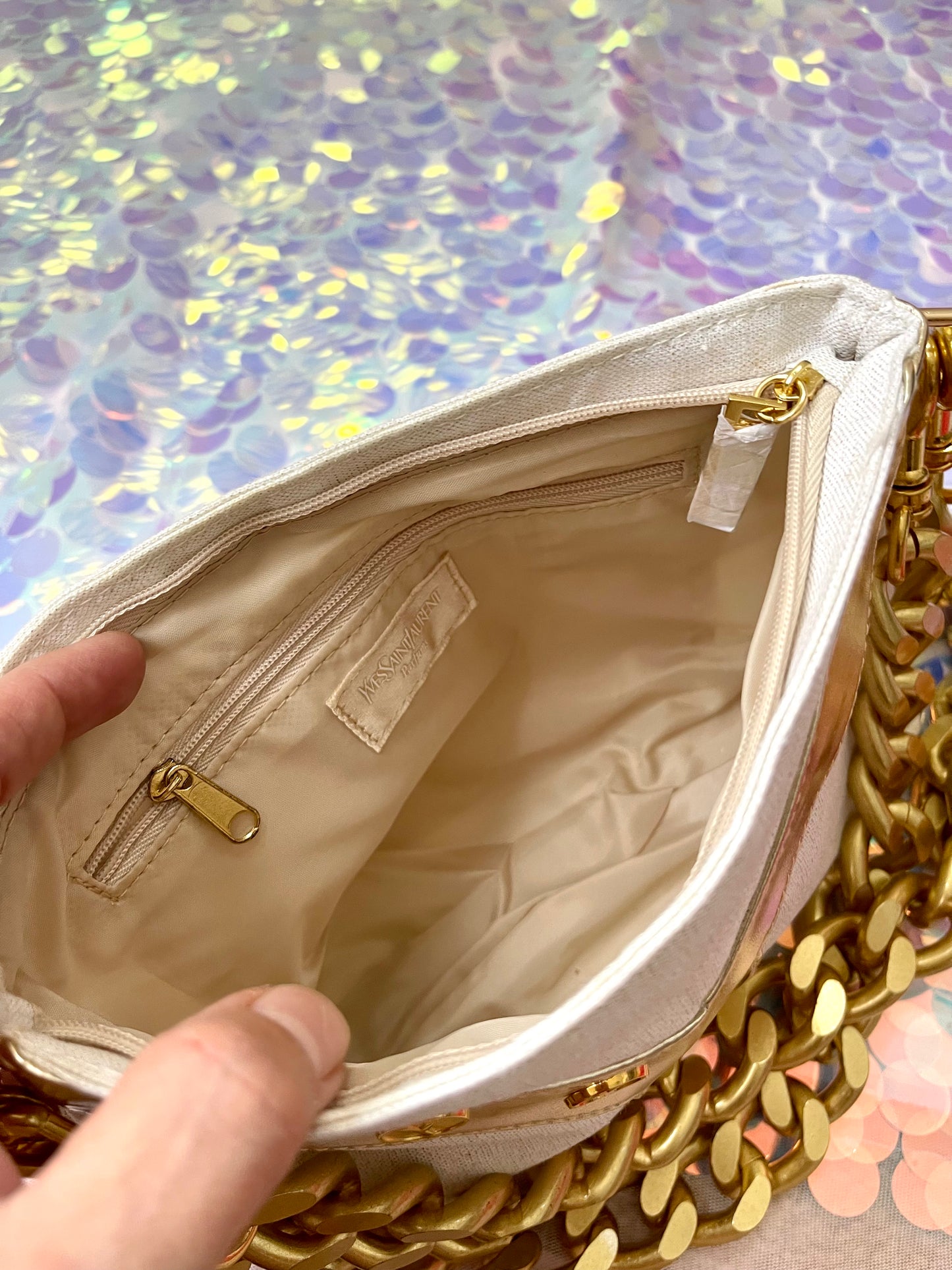 Shimmer Gold Beige Cloth Pouch Customized