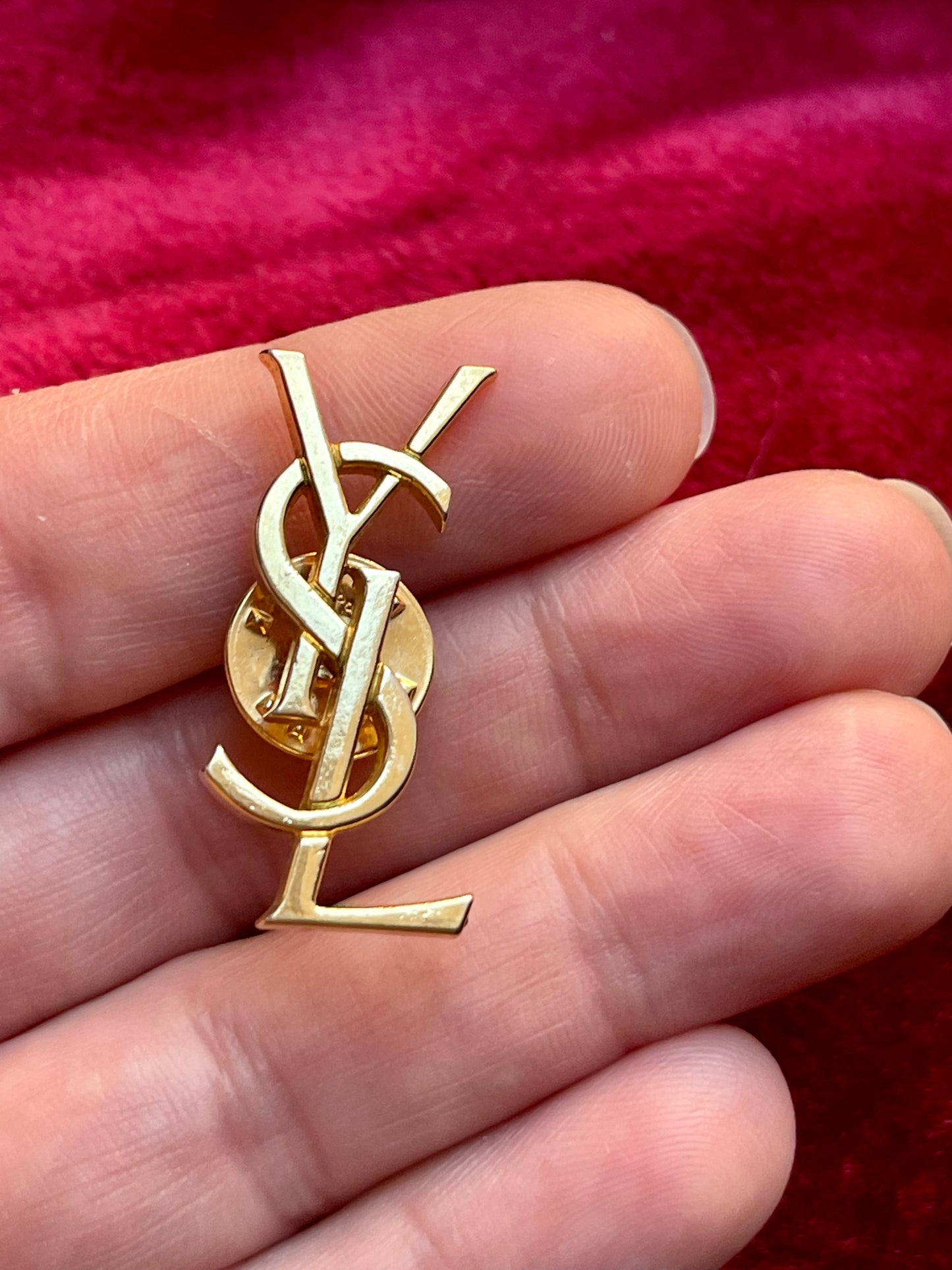 Gold Tone YSL Pin Yves Saint Laurent Unisex Authentic Vintage