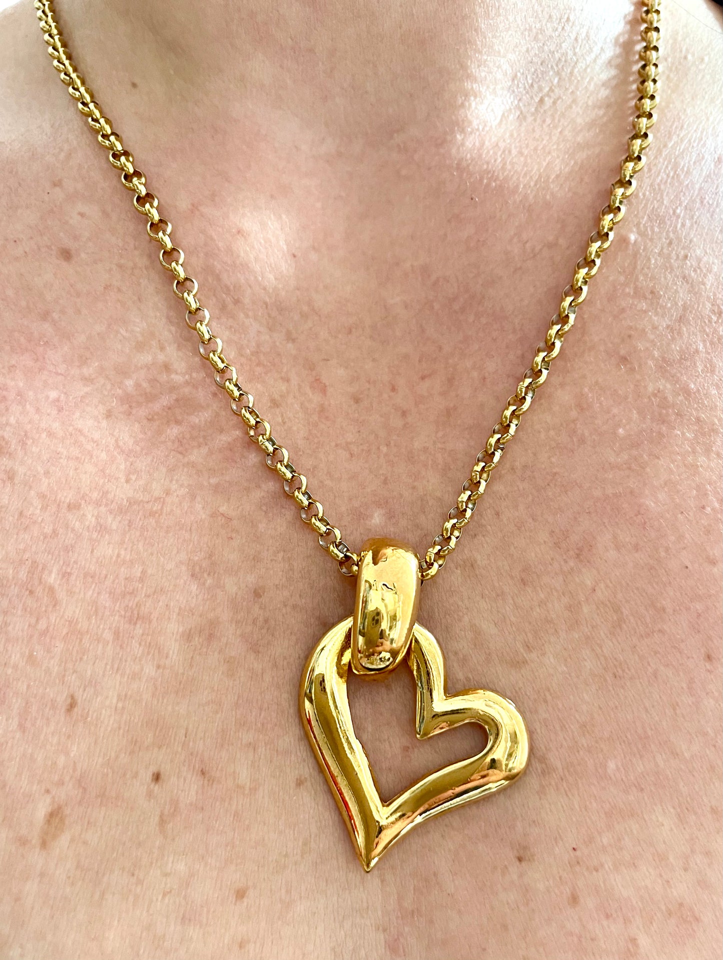 Saint Laurent Pendentif Vintage Couleur Coeur Or Avec Nouvelle Chaîne