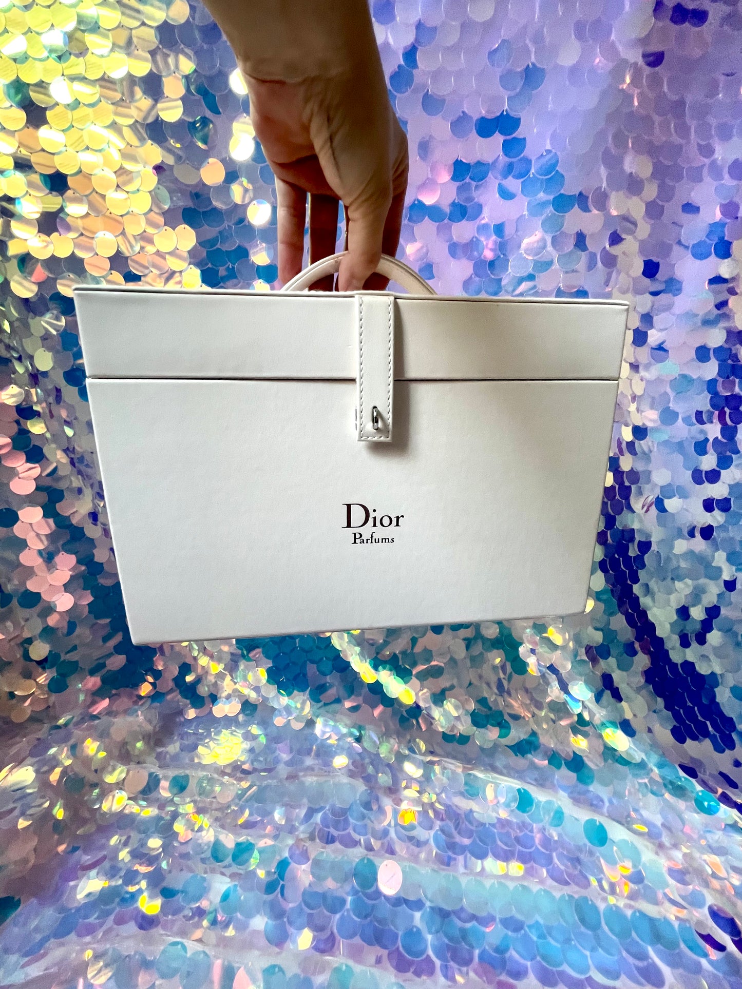 Dior cream color vintage authentic collectible Christian Dior Parfums accessories leather vanity jewelry storage charm mirror lipgloss makeup