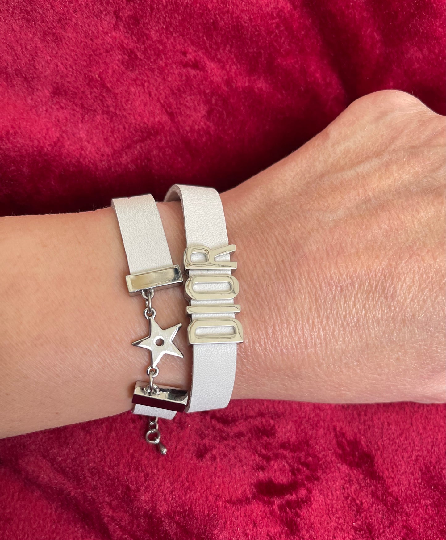 Christian Dior lucky star Dior leather bracelet , Vintage white Dior strap Dior beauty used collectible bracelet charms designer accessories