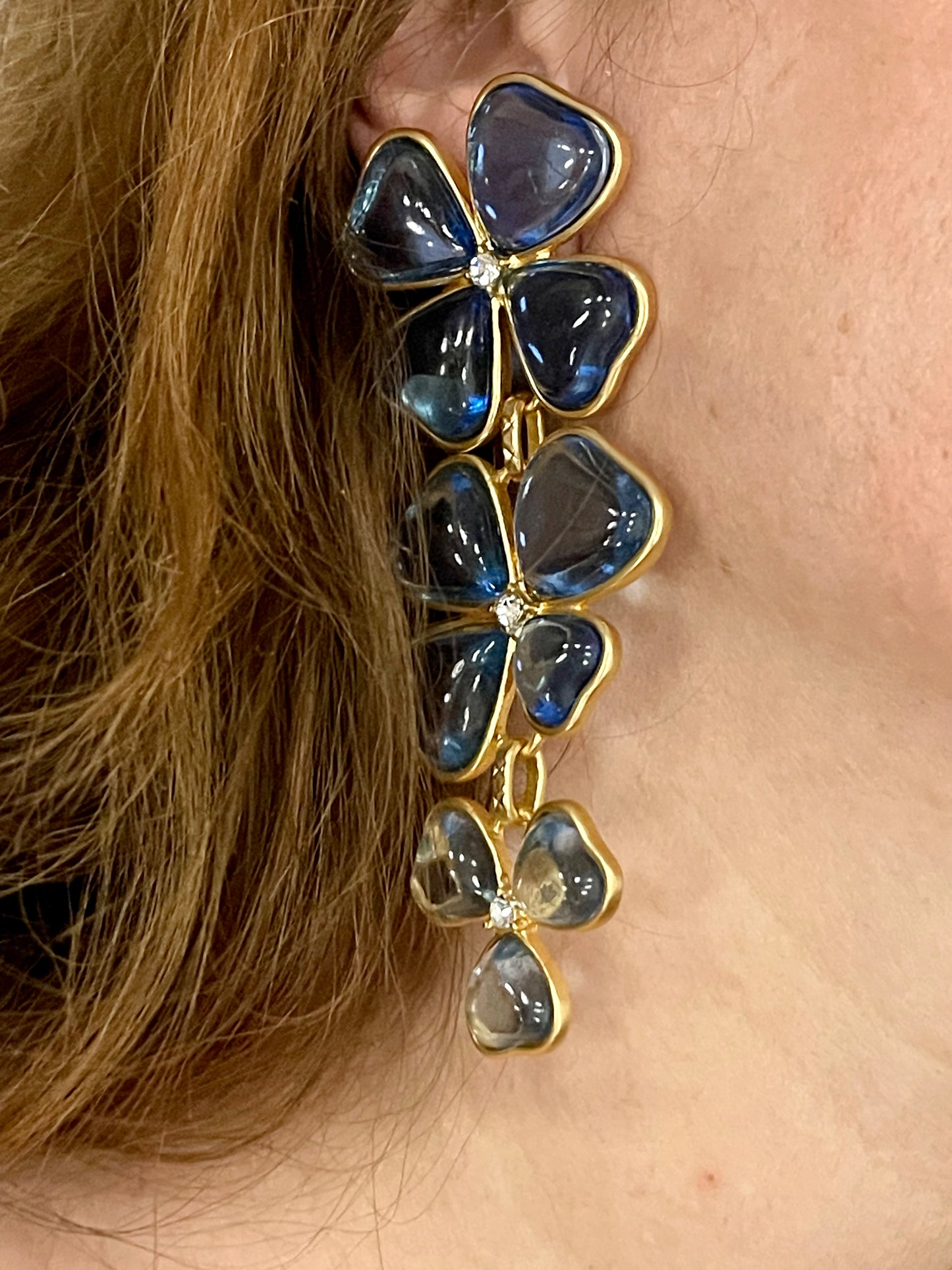 Statement Clover Heart Blue Earrings