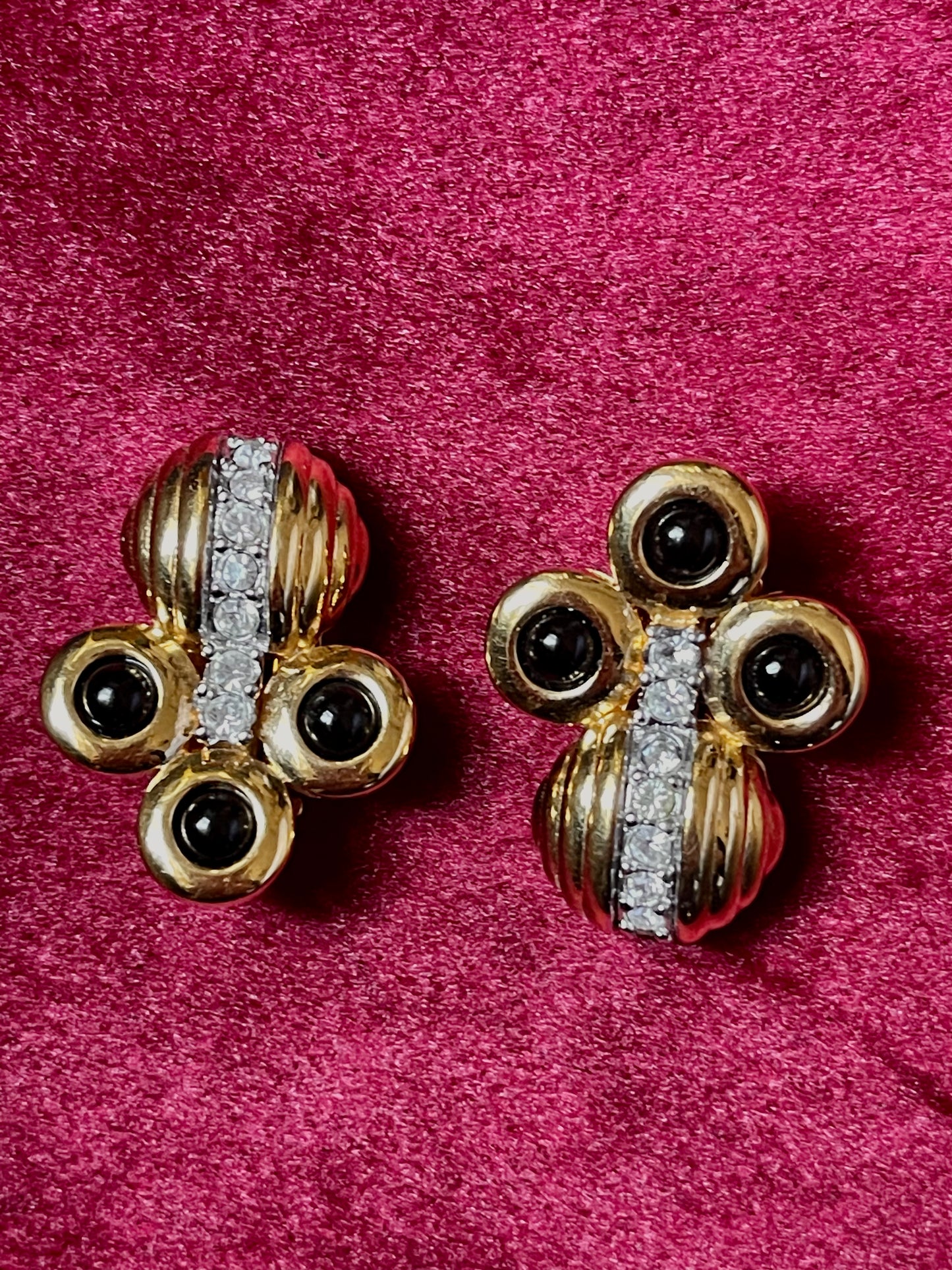 Nina Ricchi Black Crystals On Gold Metal Earrings