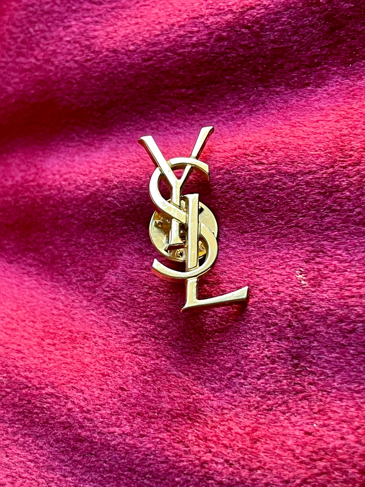 Gold Tone YSL Pin Yves Saint Laurent Unisex Authentic Vintage