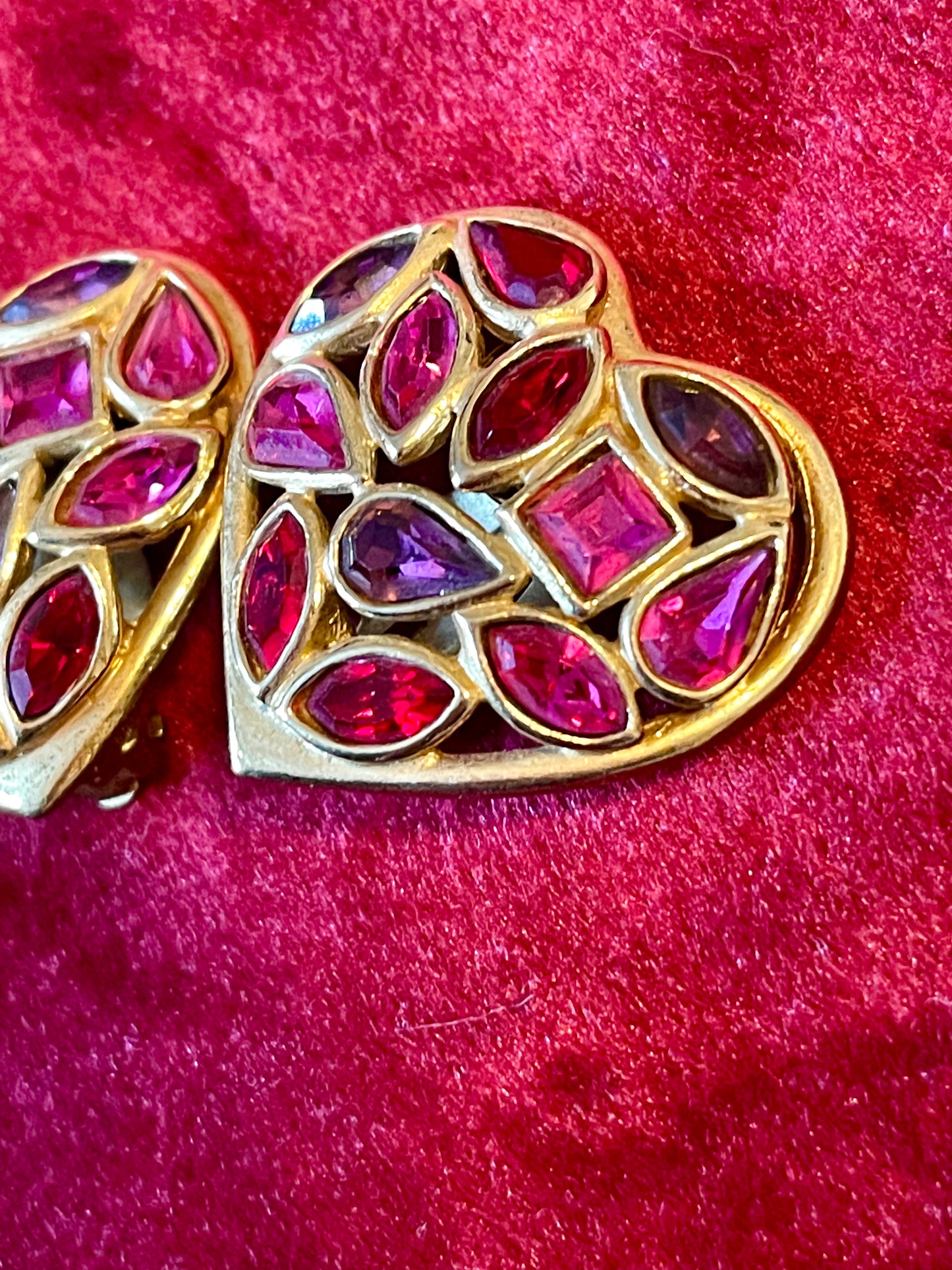 Saint Laurent colored crystal heart earrings