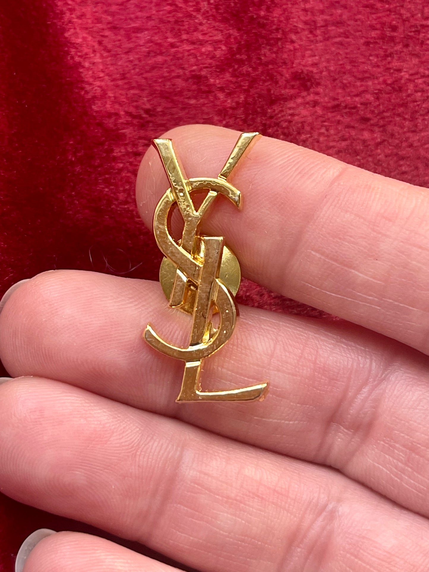 Gold Tone YSL Pin Yves Saint Laurent Unisex Authentic Vintage