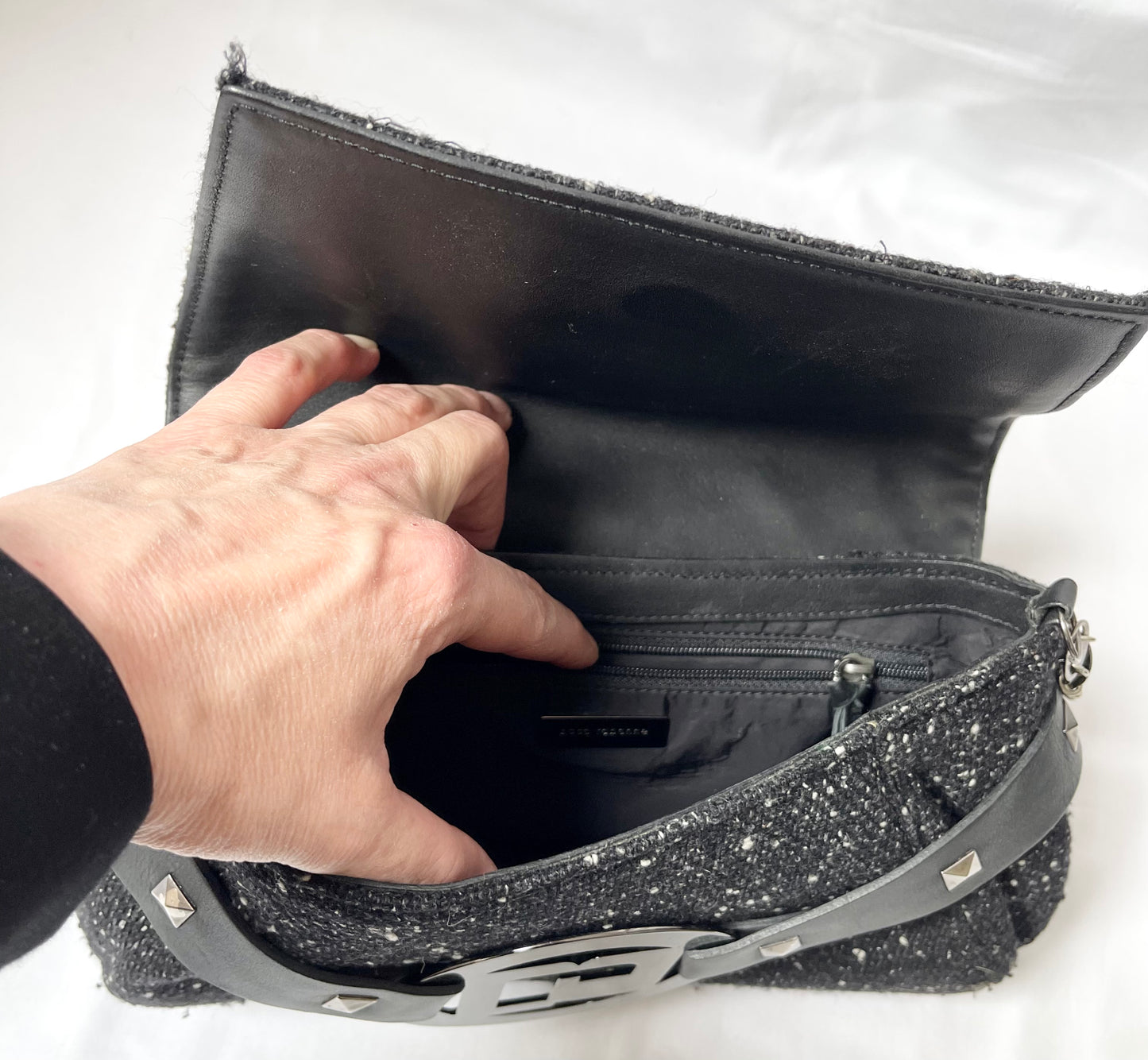 Tweed Vintage Rare Paco Rabanne Shoulder Bag Metal Chain