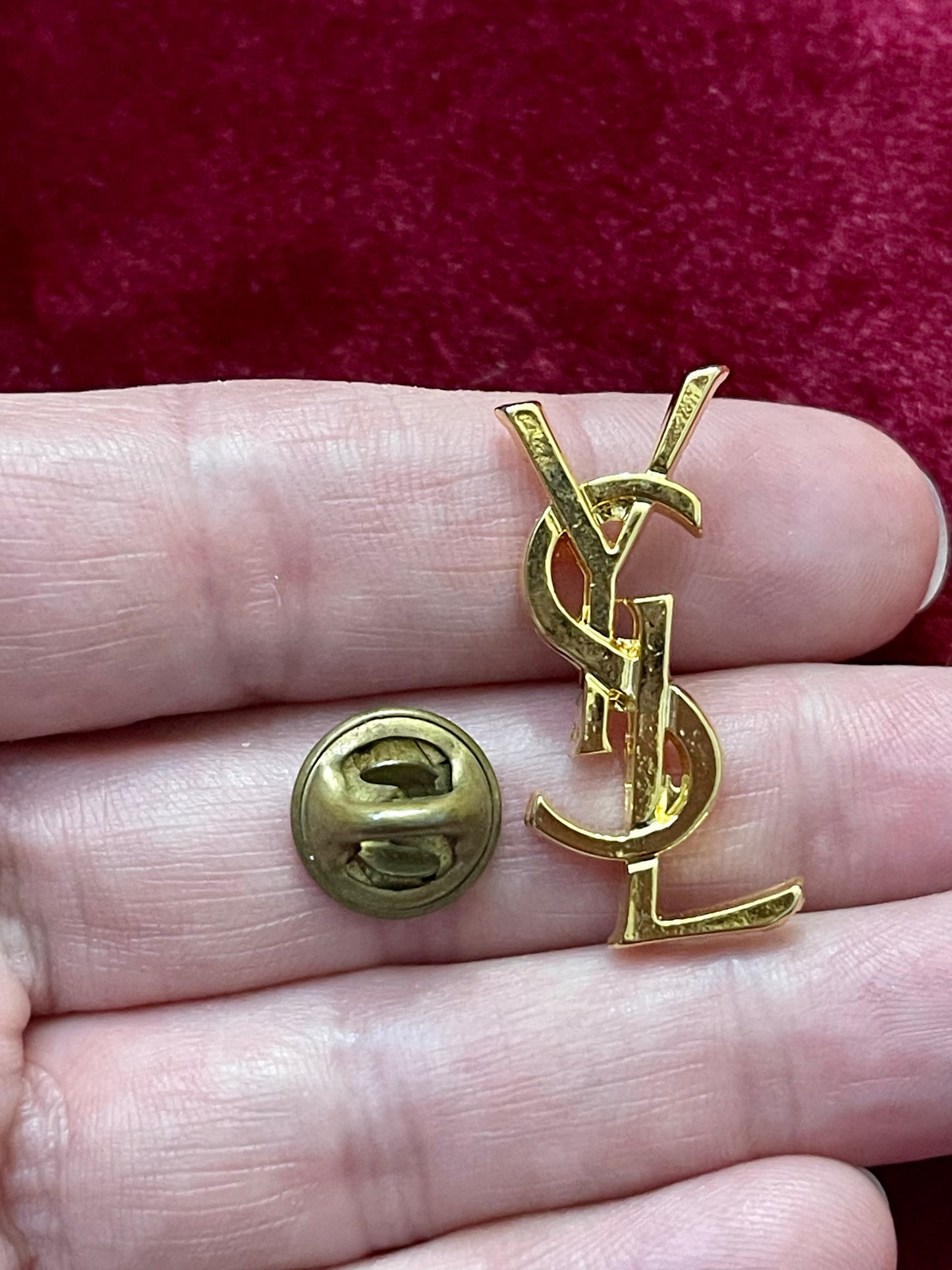 Gold Tone YSL Pin Yves Saint Laurent Unisex Authentic Vintage