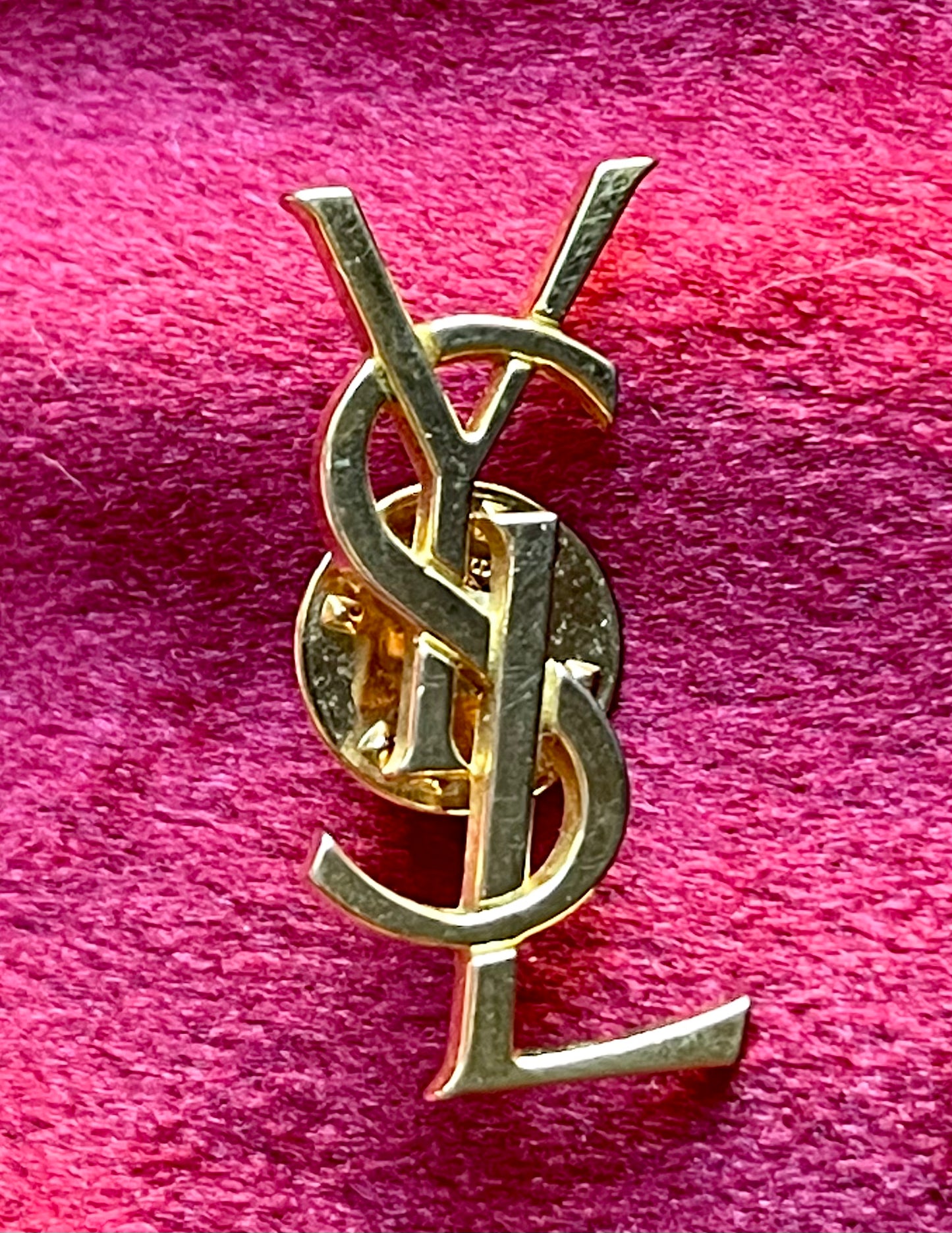 Gold Tone YSL Pin Yves Saint Laurent Unisex Authentic Vintage