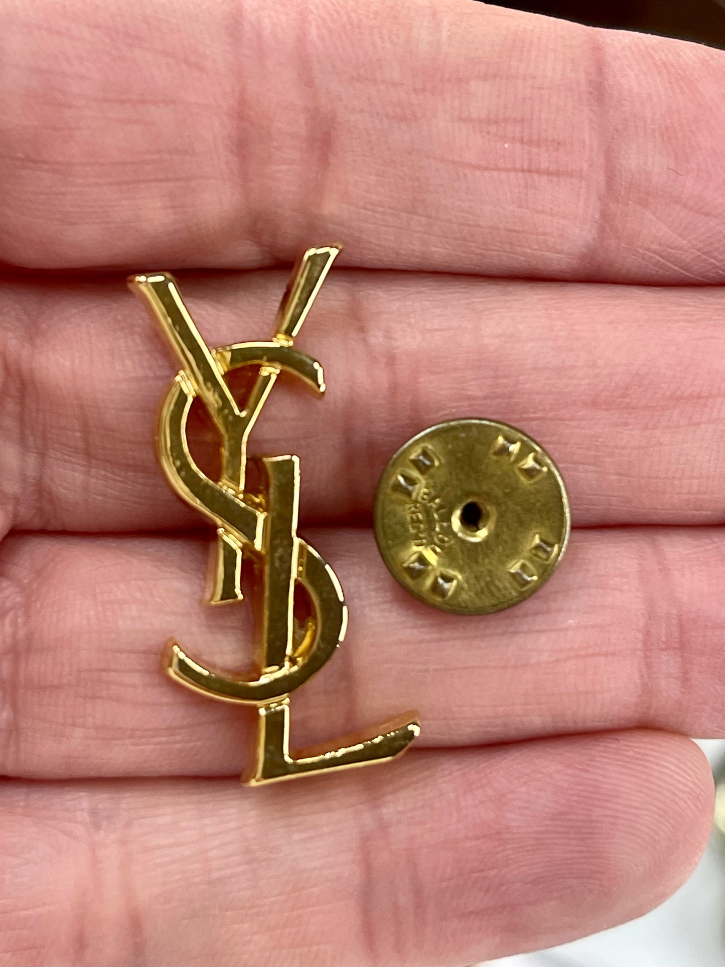 Gold Tone YSL Pin Yves Saint Laurent Unisex Authentic Vintage