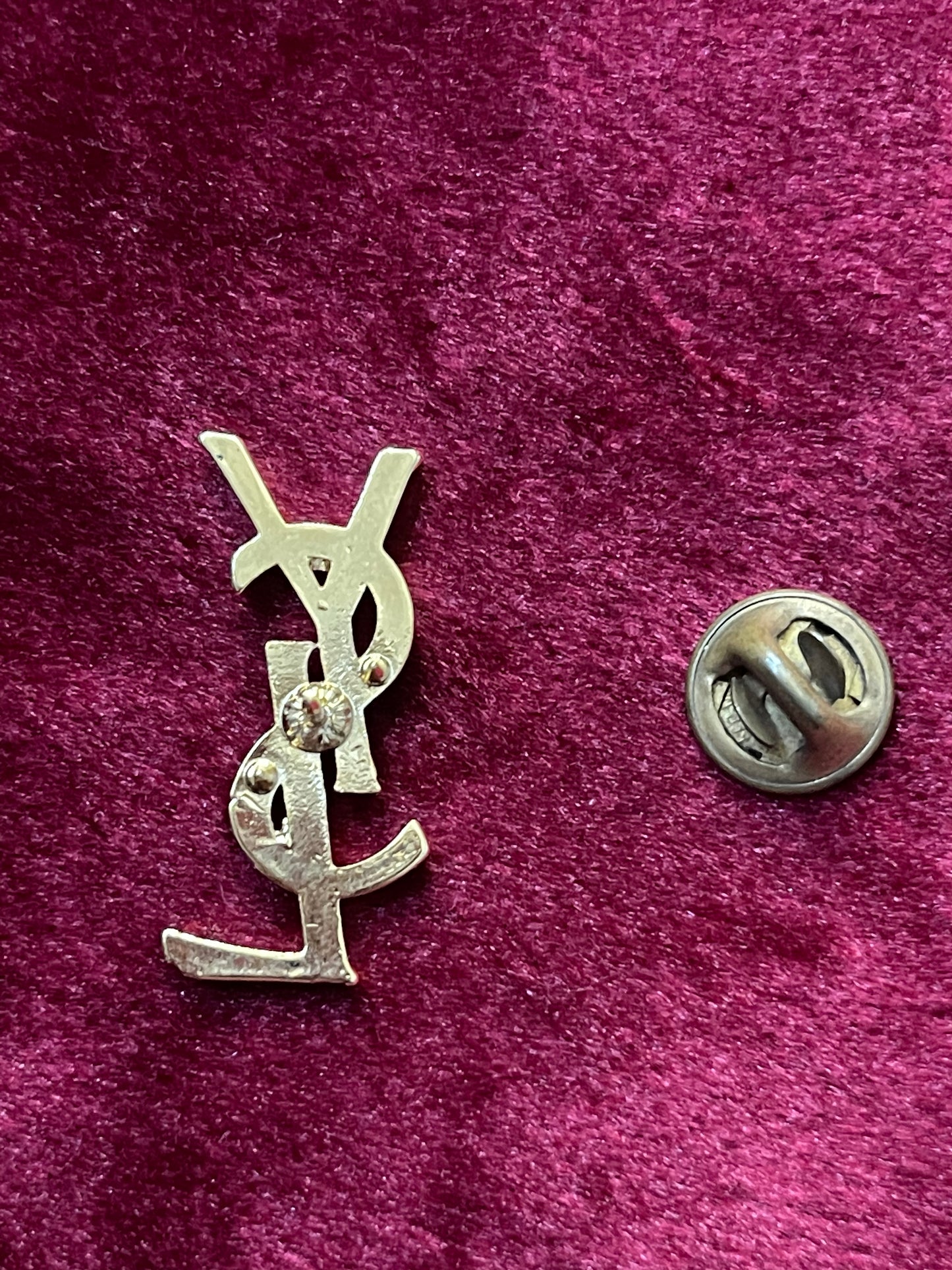 Gold Tone YSL Pin Yves Saint Laurent Unisex Authentic Vintage