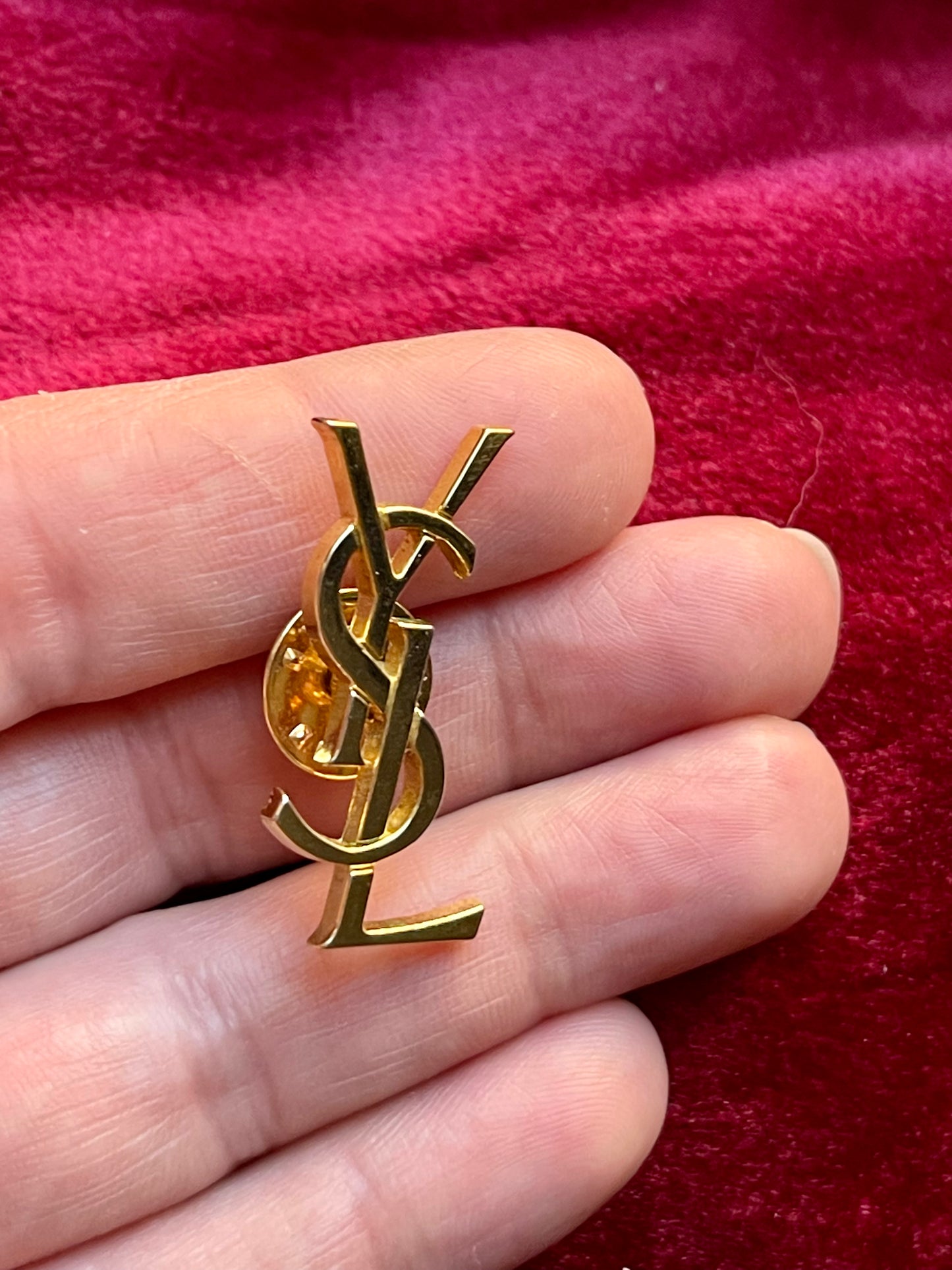 Gold Tone YSL Pin Yves Saint Laurent Unisex Authentic Vintage