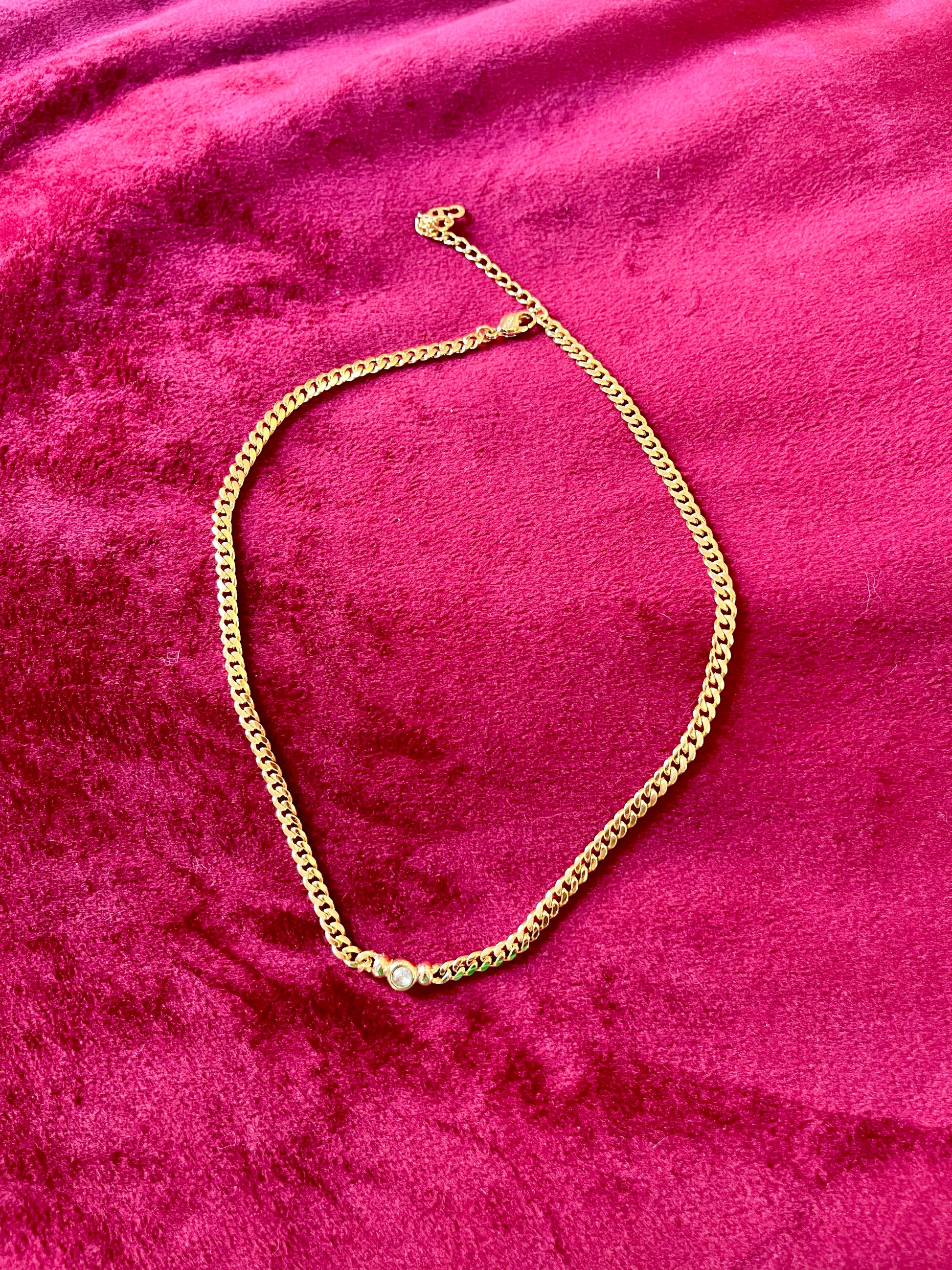 Vintage Christian Dior necklace refurbished in 18K gold with CD logo and crystal accent