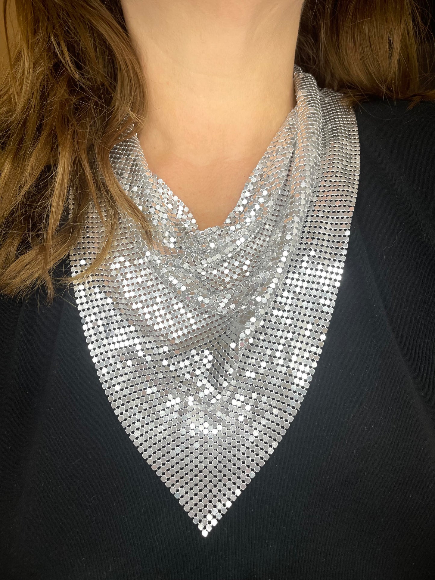 Silver Pixel Metal Scarf Necklace