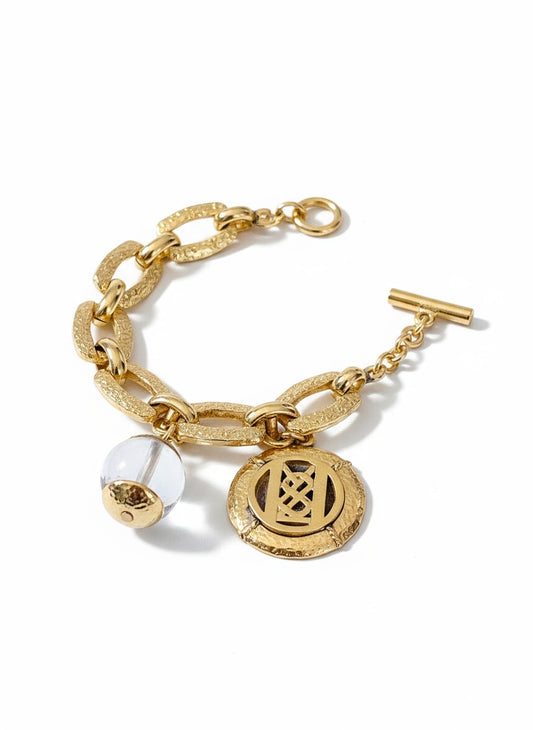 Vintage Refurbished 18KG Yvresse Bracelet Textured Links with Charms Vintage Yves Saint Laurent