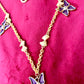 Set of Five Vintage Yves Saint Laurent Pendants on Vintage Nina Ricci Necklace – Rustic Aged Finish