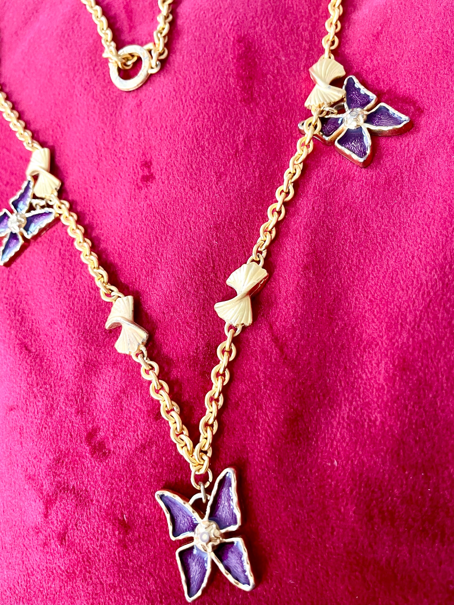 Set of Five Vintage Yves Saint Laurent Pendants on Vintage Nina Ricci Necklace – Rustic Aged Finish