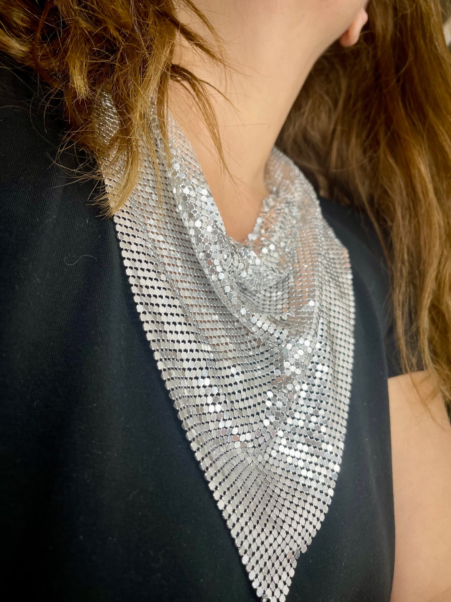 Silver Pixel Metal Scarf Necklace