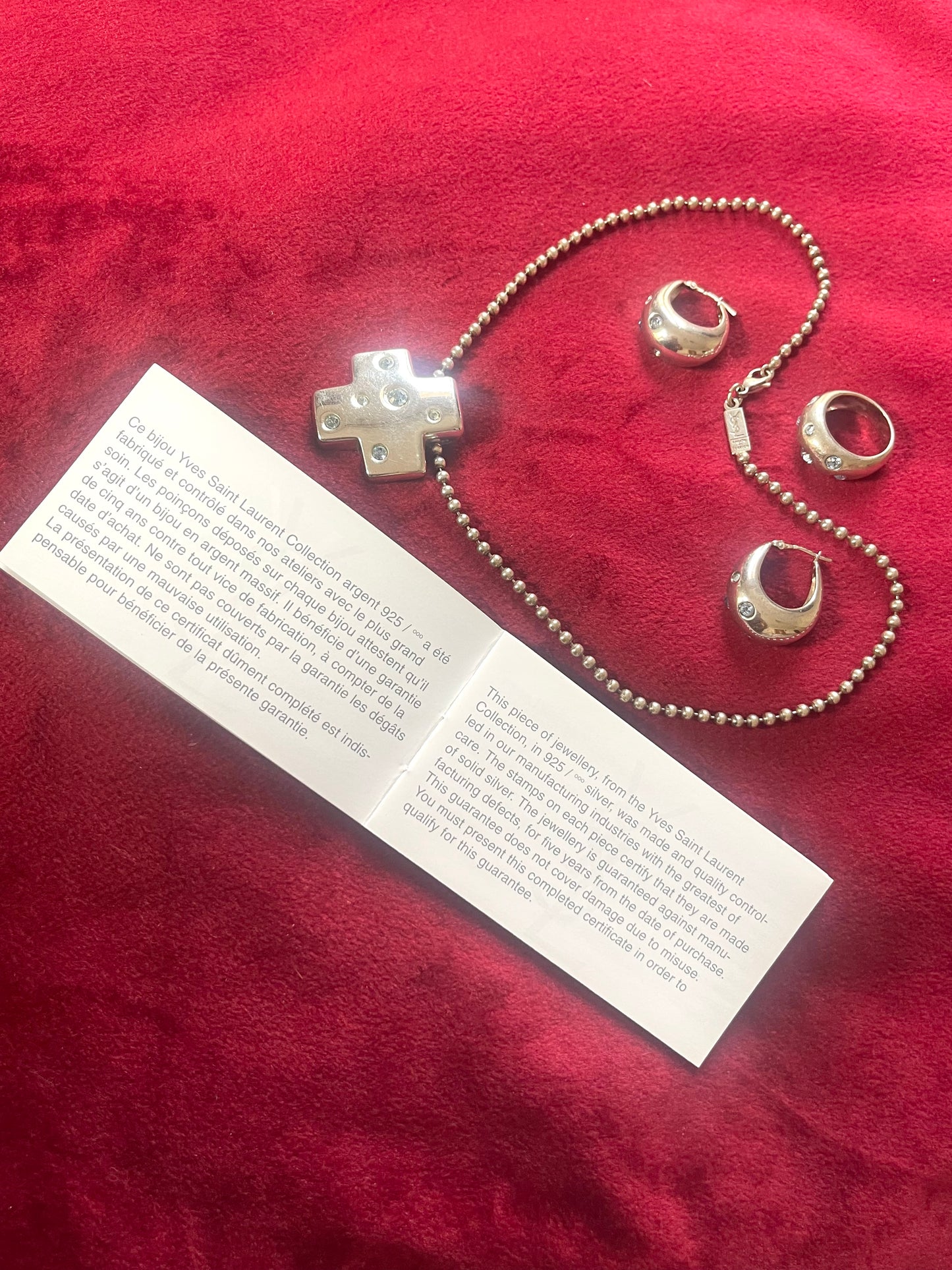 Yves Saint Laurent – Exceptional Vintage 2000 Solid Silver Jewelry Set Blue Rhinestones