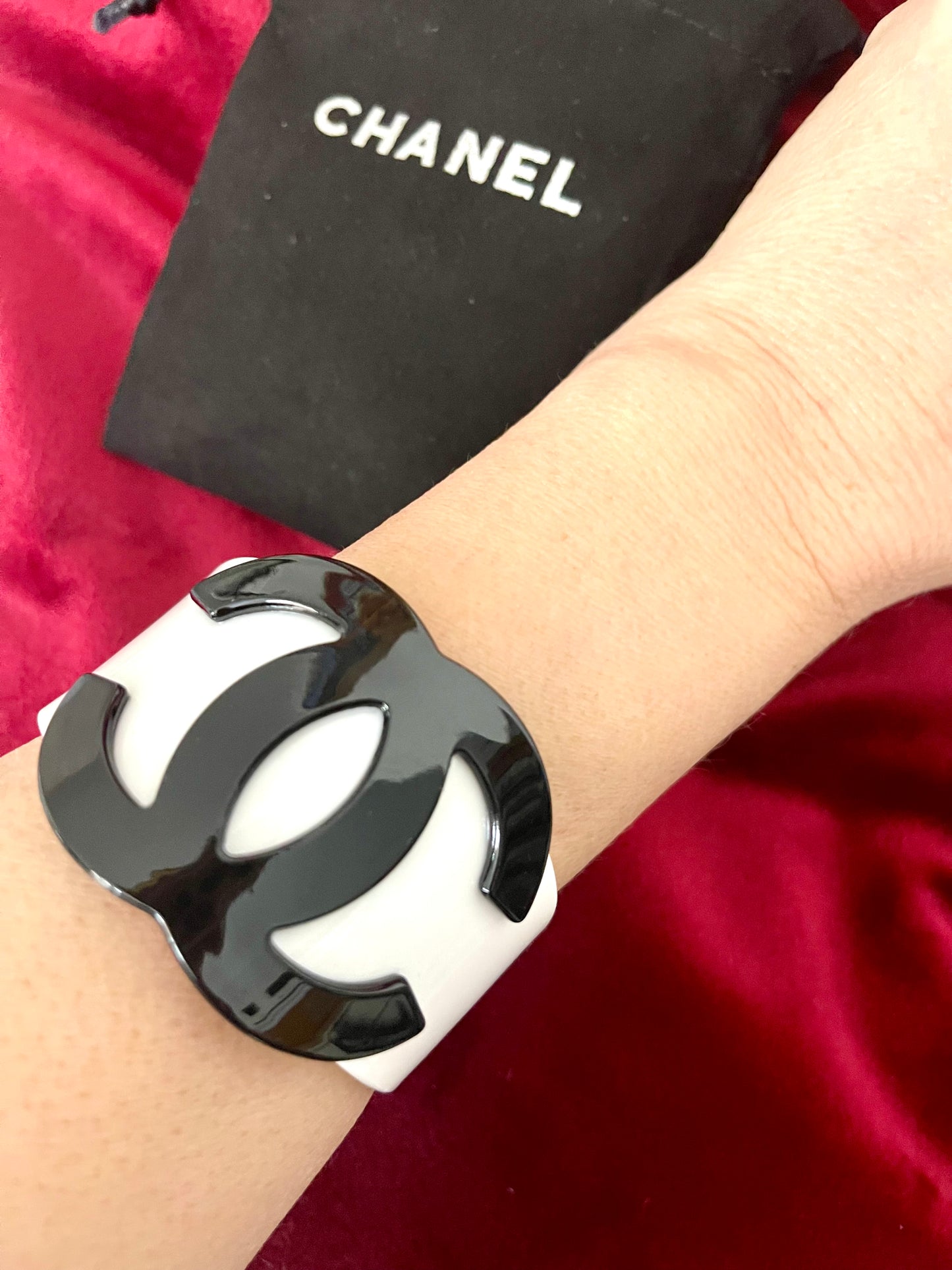 Plastic Chanel Monogram Cuff Bracelet