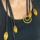 Worn by model styled Vintage Yves Saint Laurent YSL scarf holder worn as a one of a kind art textile statement necklace