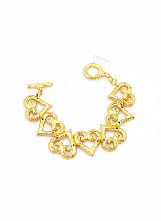 Authentic Vintage 90s Yves Saint Laurent heart charms gold bracelet rare find collectible item signed 