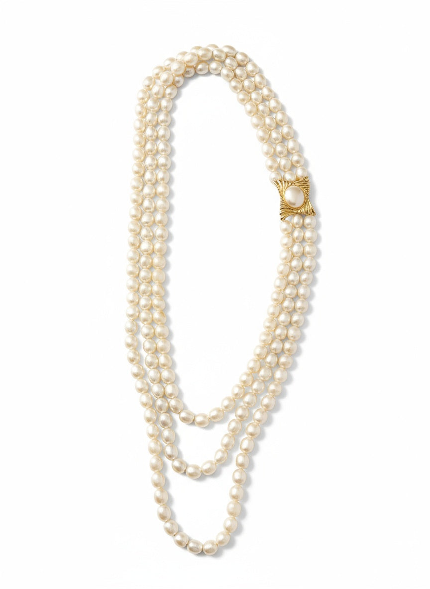 Rare Vintage Yves Saint Laurent Faux Pearl Statement Necklace