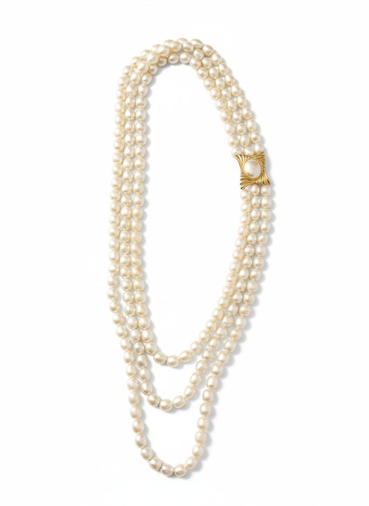 Rare Vintage Yves Saint Laurent Faux Pearl Statement Necklace