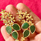 Gold Flower Pendant Earrings Green Agate Stones