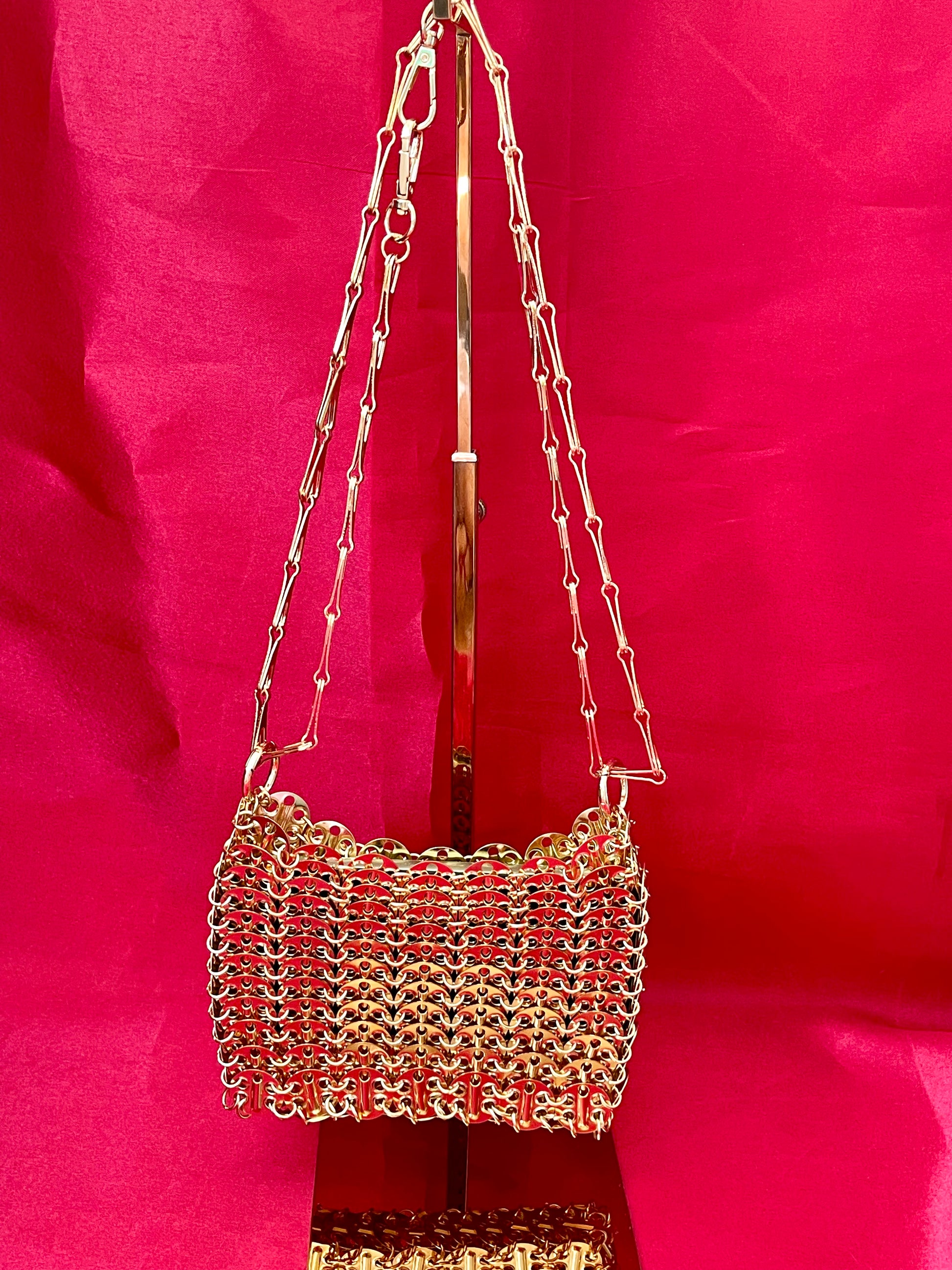 Rose Gold Sparkle Design Mini Metal Bag Style Paco Rabanne