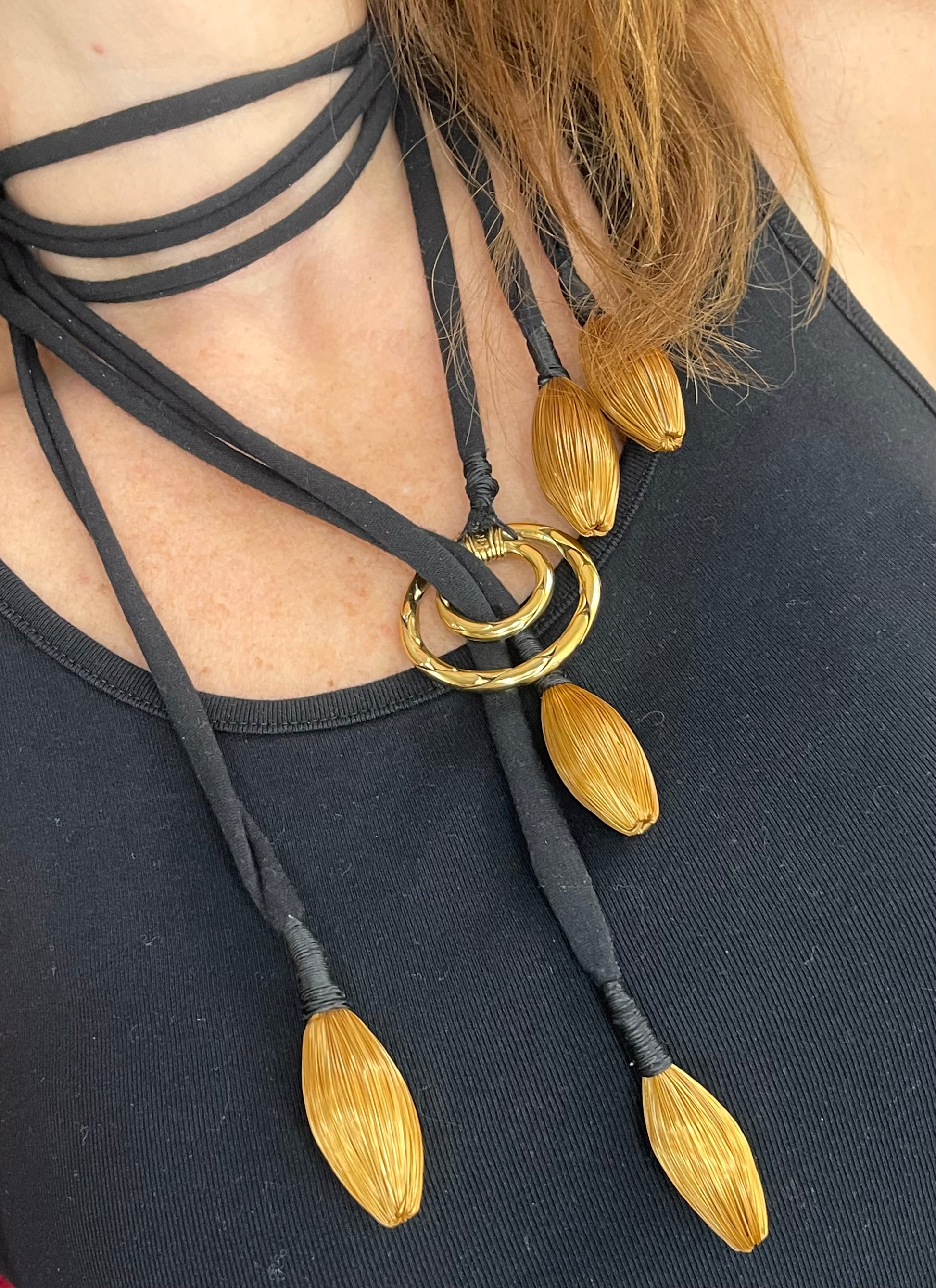 One of a kind vintage YSL scarf holder necklace styled as an adjustable statement piece