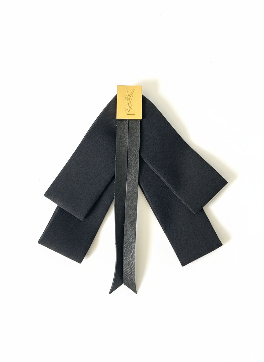 Yves Saint Laurent YSL logo black bow vintage cloth pin 
