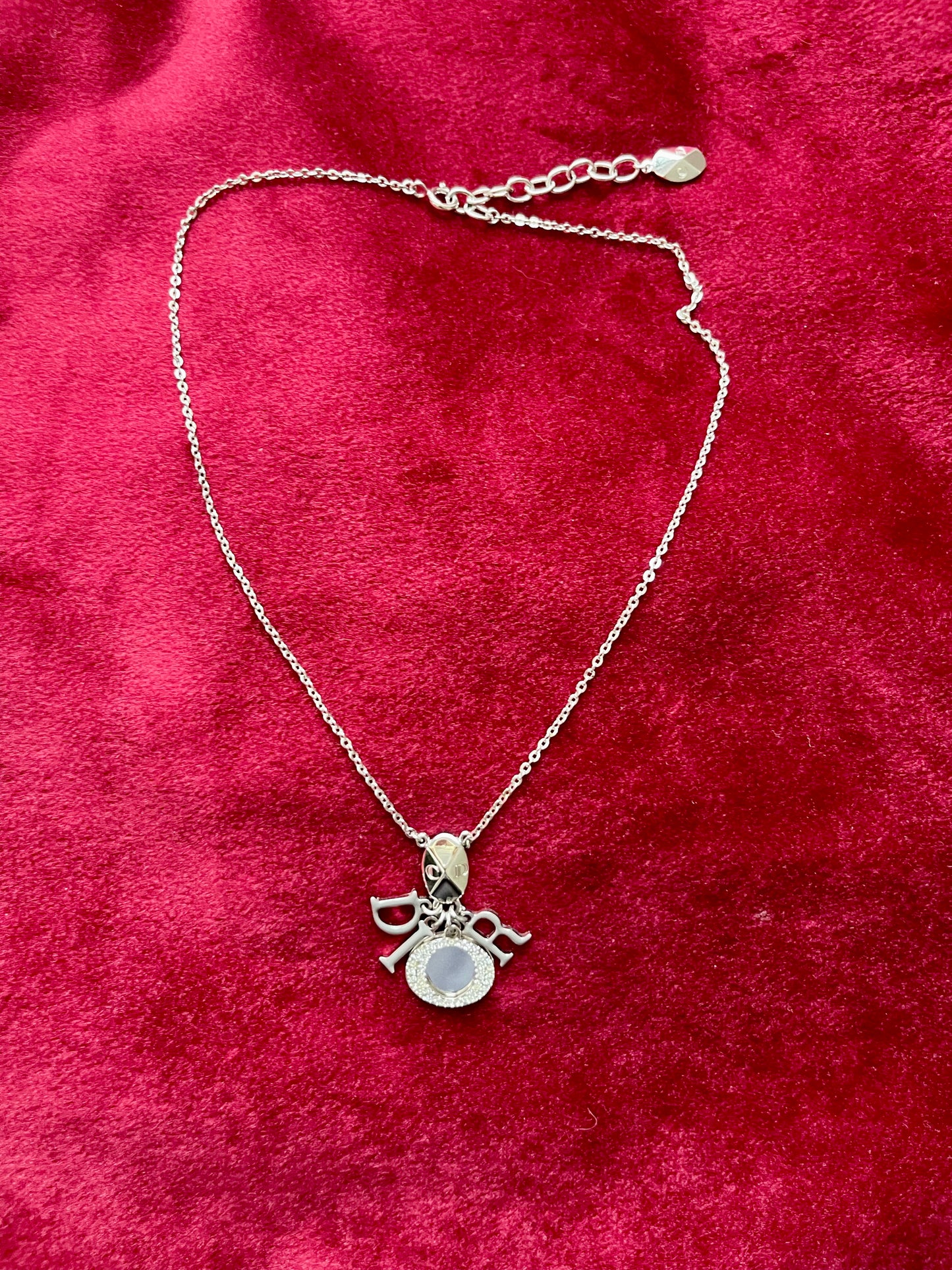 Short Vintage Dior Gourmet Necklace with Grey Enameled Letters