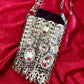 Micro Metal Phone Holder Bag  Removable Crystal Brooches Style Paco Rabanne