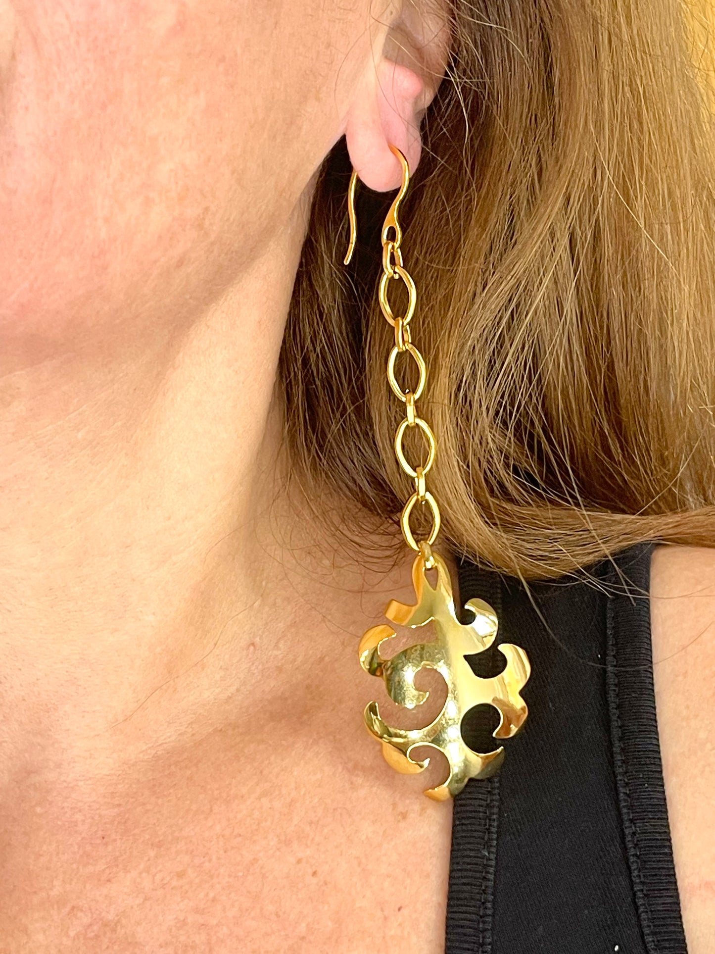 Yves Saint Laurent Vintage Statement Drop Earrings – Upcycled 18K Gold Plated, Signed France