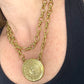 Side view Yves Saint Laurent vintage scarf holder Gold chain necklace worn by model 