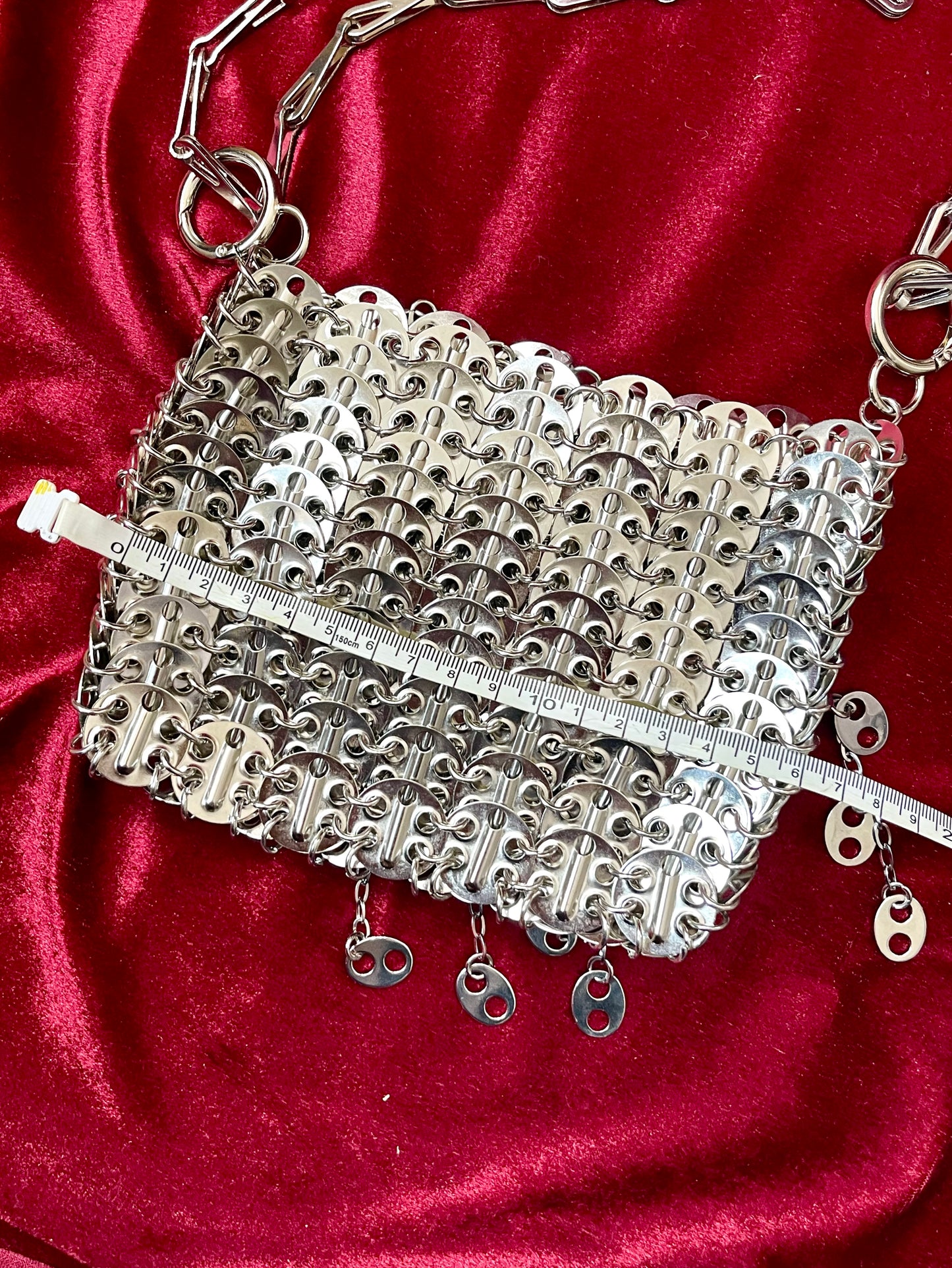 Silver Paco Rabanne Charms Sparkle Design Mini Metal Bag Style Paco Rabanne