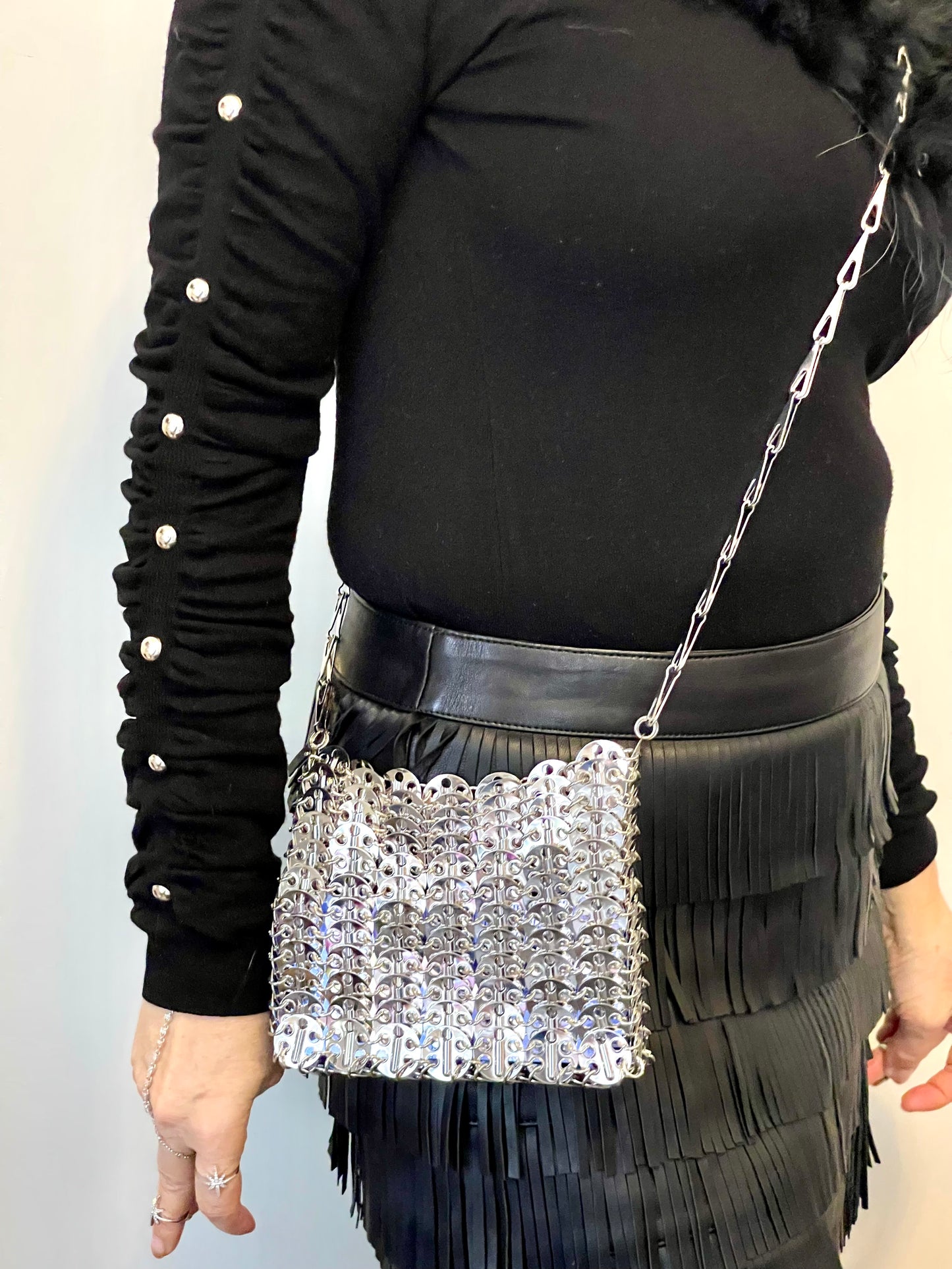 Silver Sparkle Design Mini Metal Bag Style Paco Rabanne