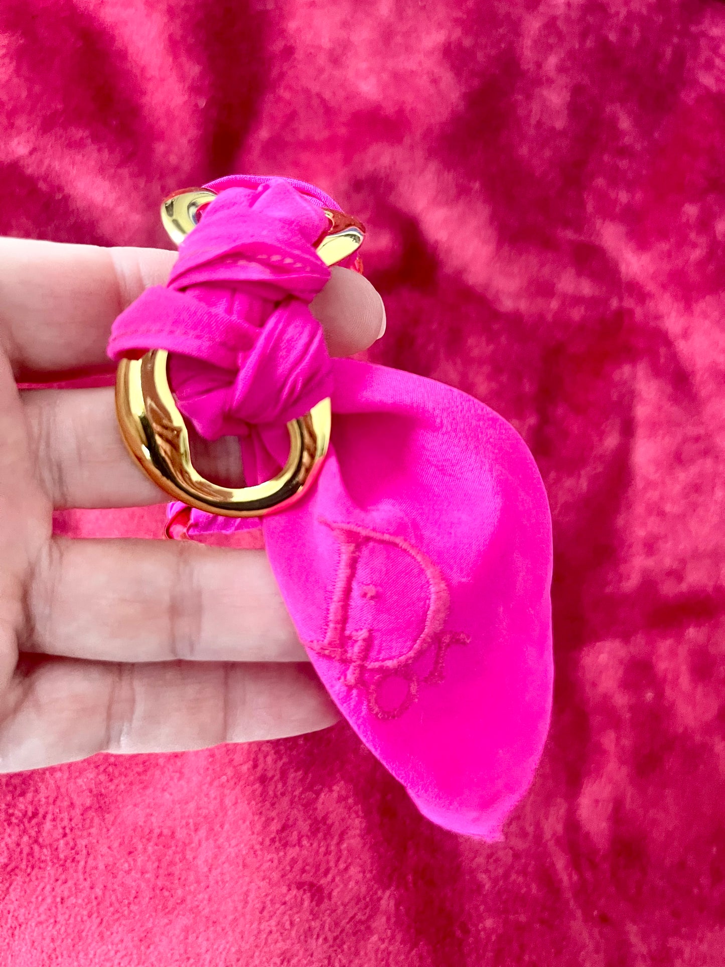 Vintage Dior Pink Silk Scarf & Gold Stainless Steel Bracelet – Customizable Set